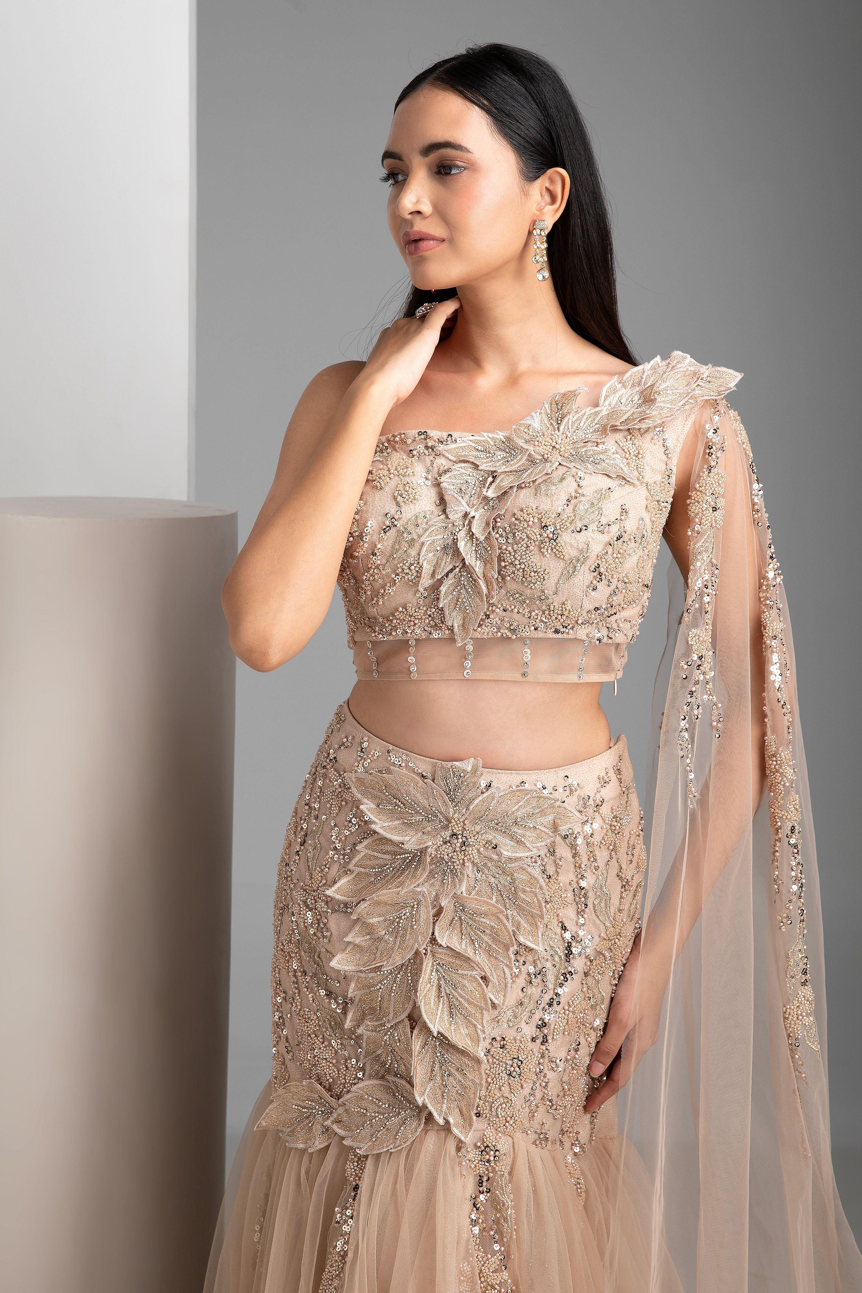 Champagne Mermaid Lehenga Set - Mokshaa