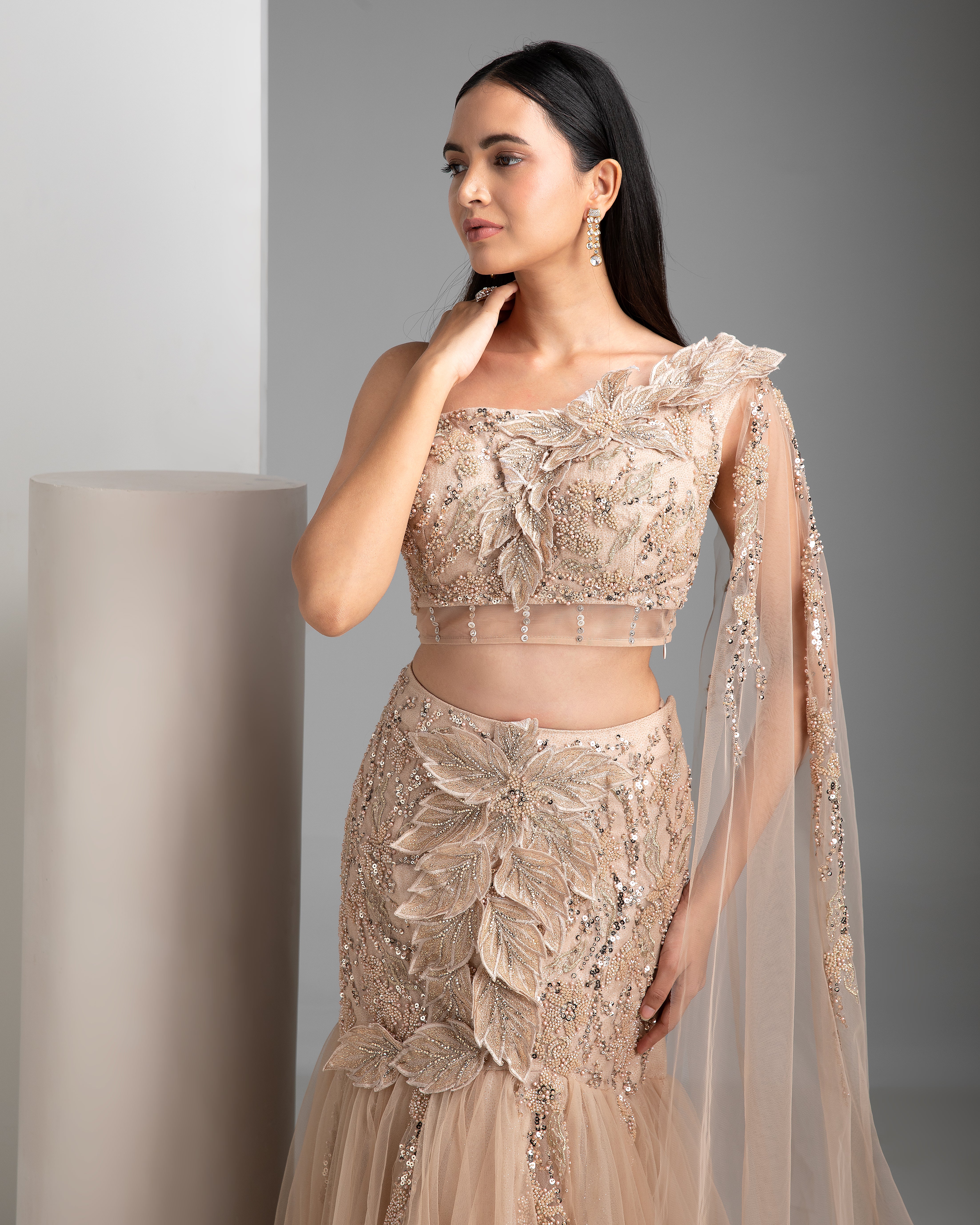 Champagne Mermaid Lehenga Set - Mokshaa