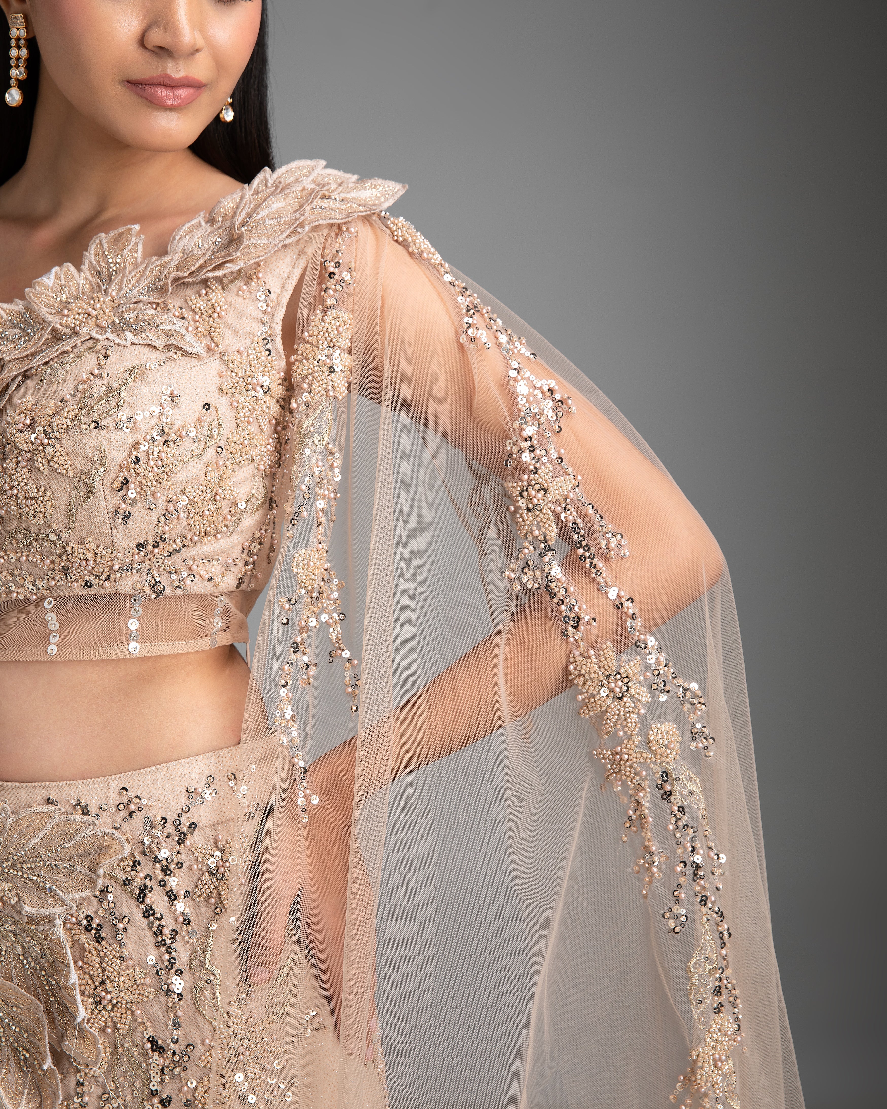 Champagne Mermaid Lehenga Set - Mokshaa