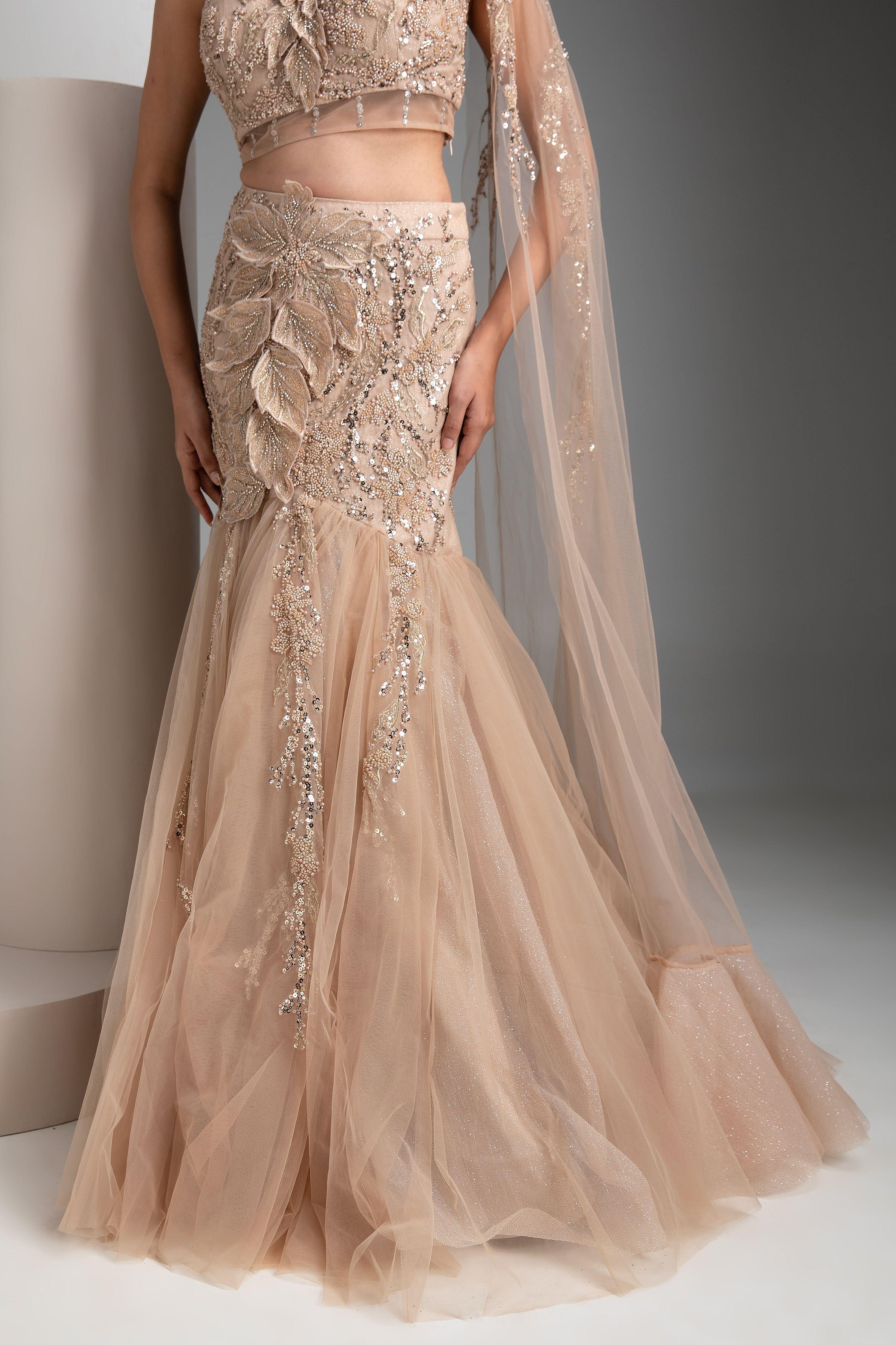 Champagne Mermaid Lehenga Set - Mokshaa