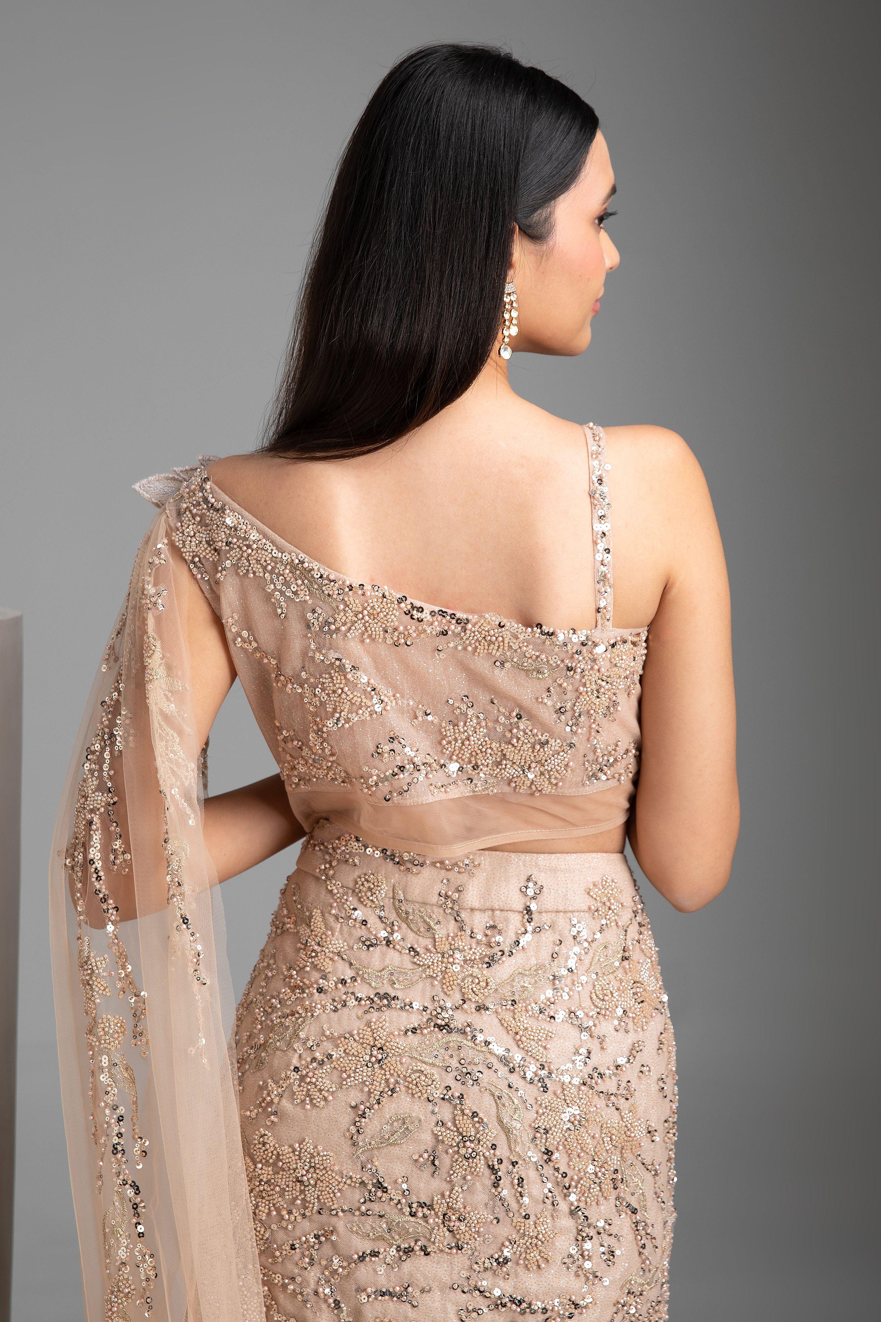 Champagne Mermaid Lehenga Set - Mokshaa