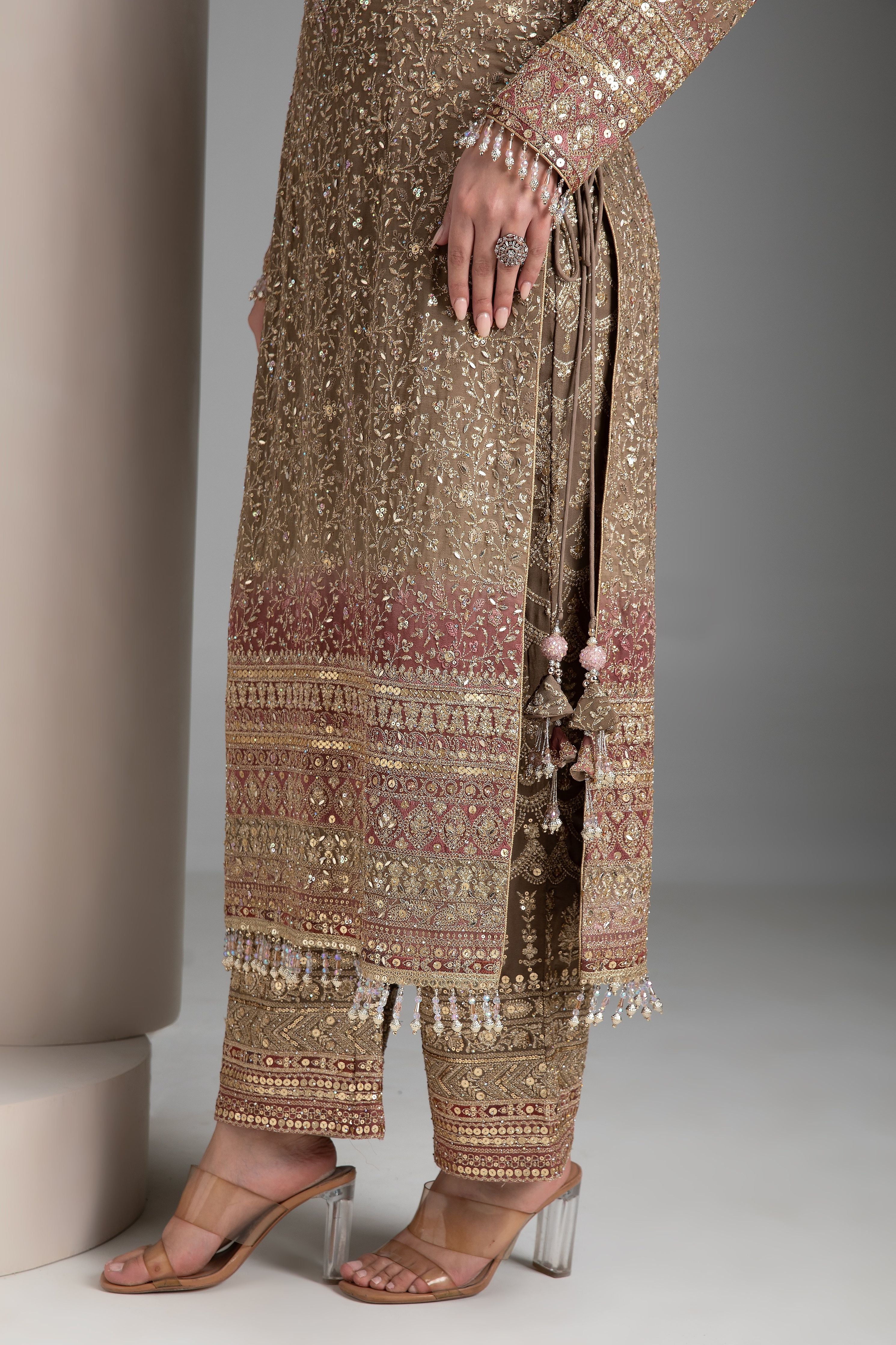 Golden Brown Shaded Straight Set - Mokshaa