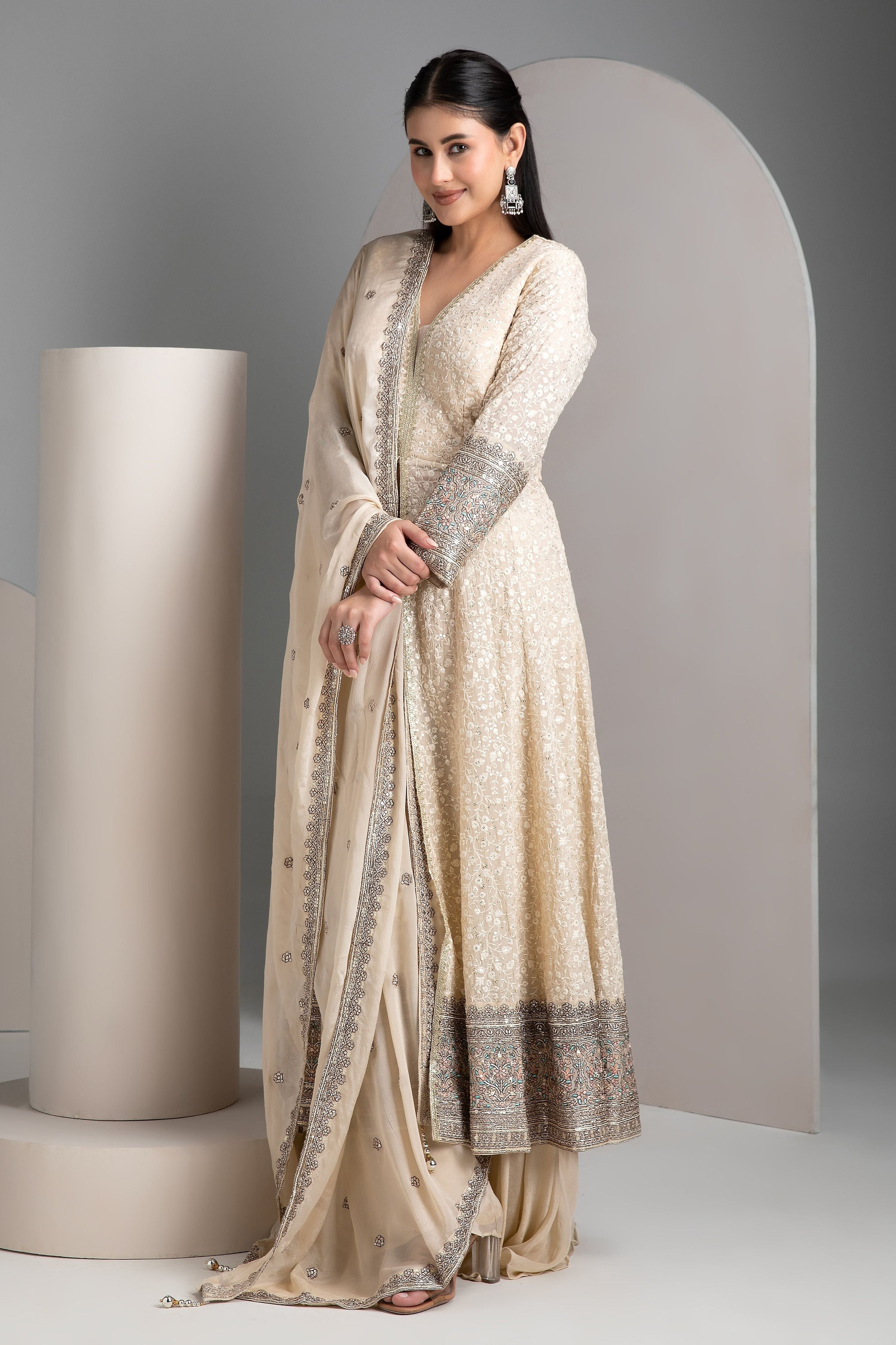 Ivory Anarkali Set - Mokshaa