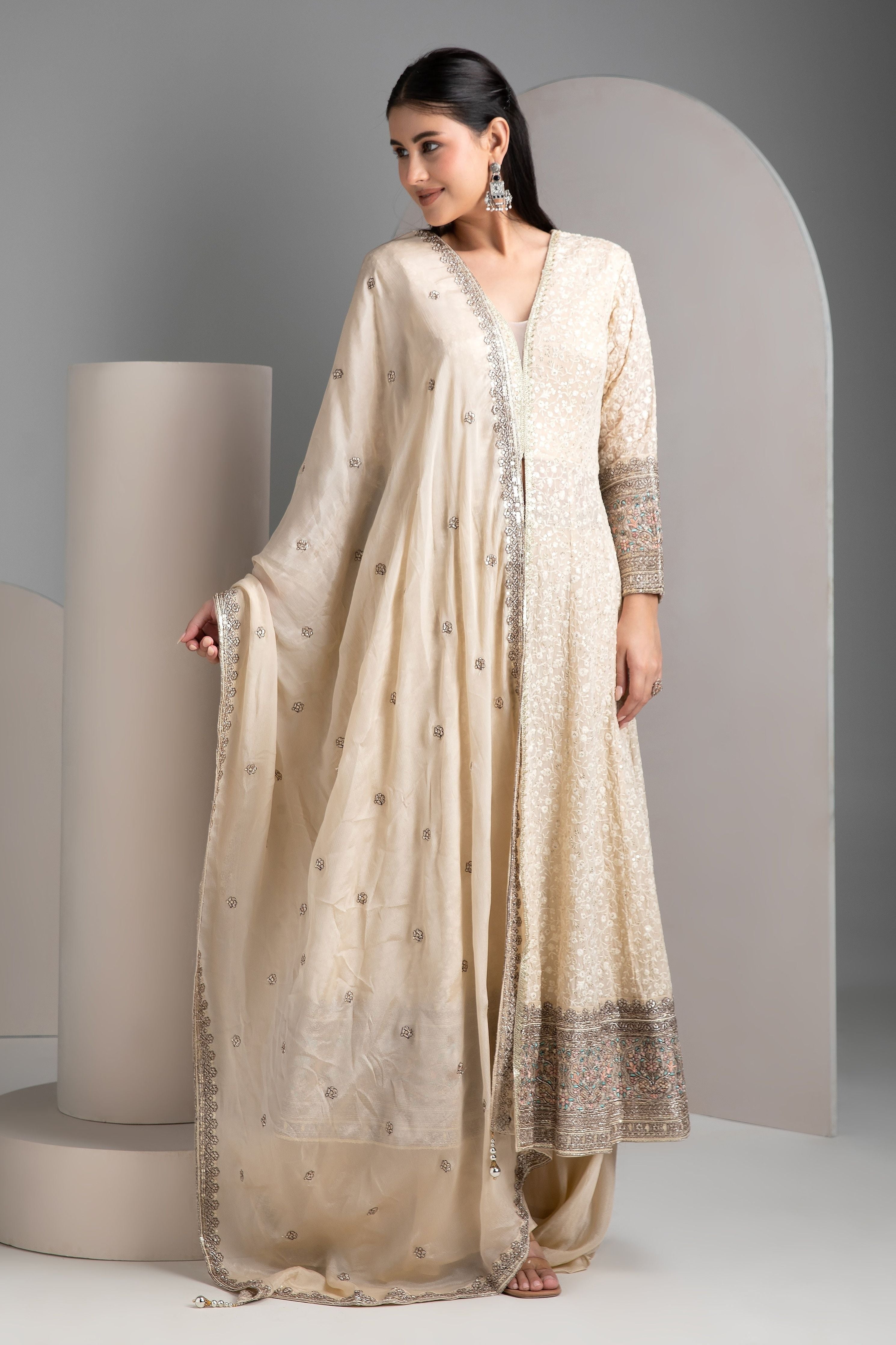 Ivory Anarkali Set - Mokshaa