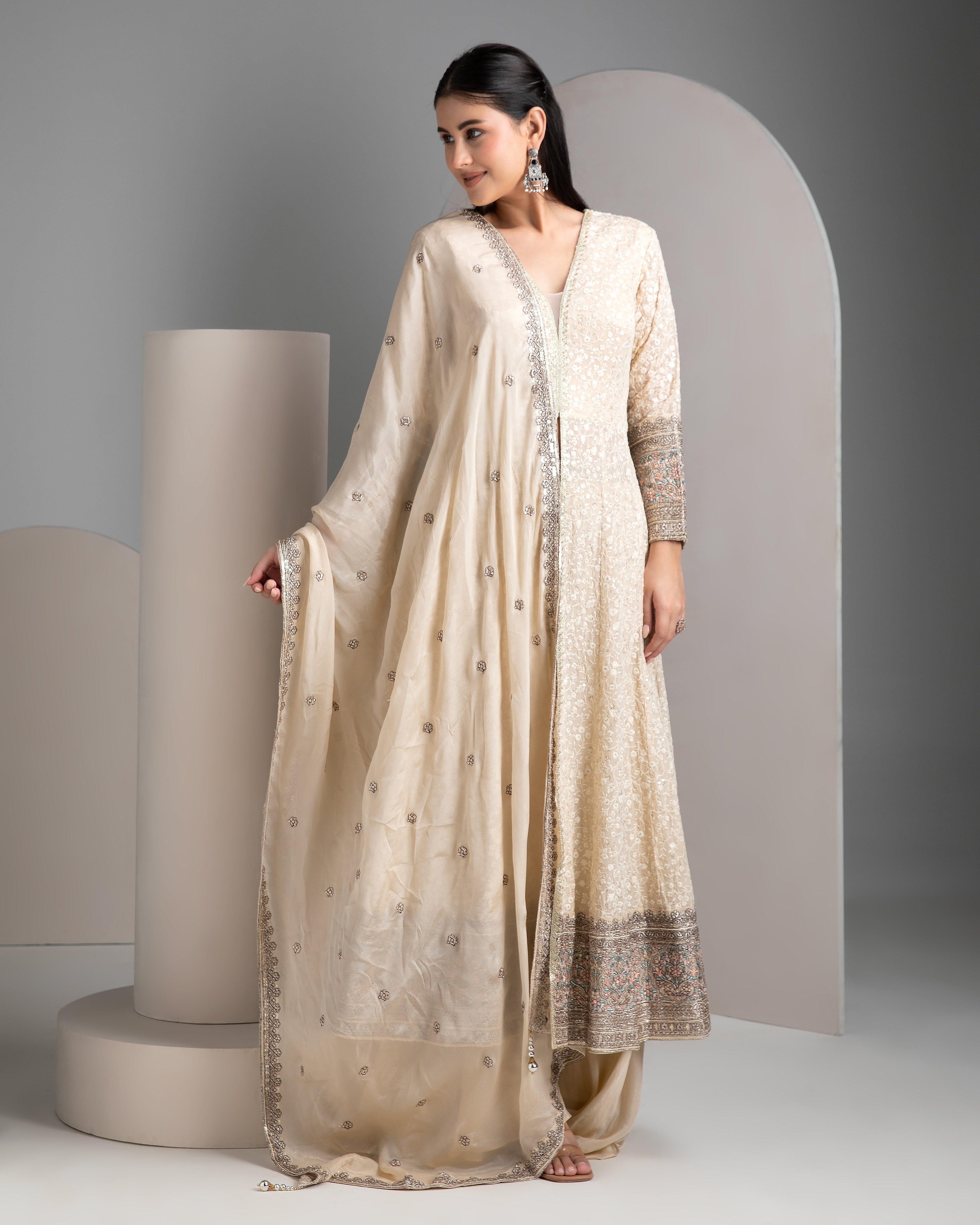 Ivory Anarkali Set - Mokshaa