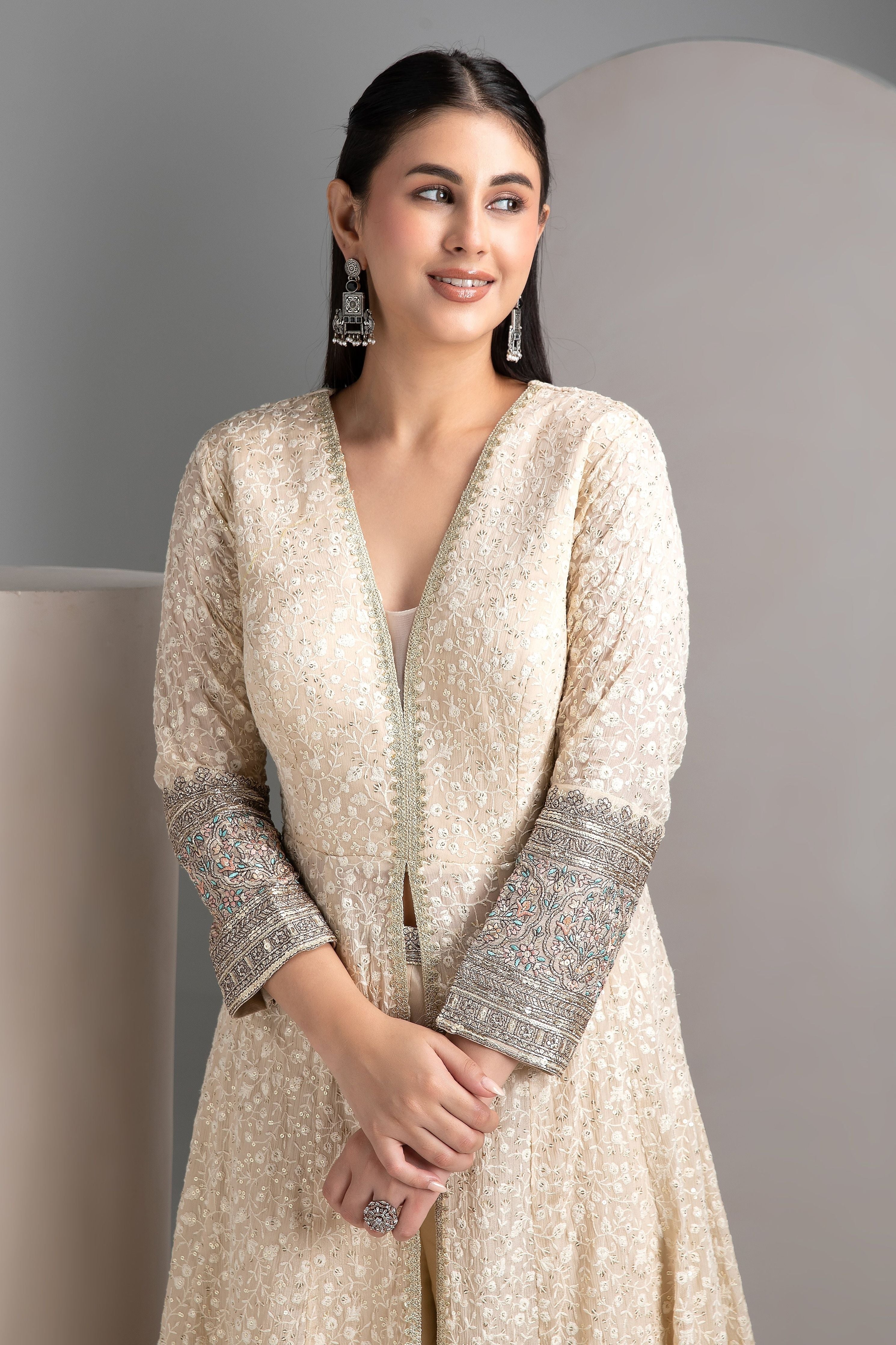 Ivory Anarkali Set - Mokshaa