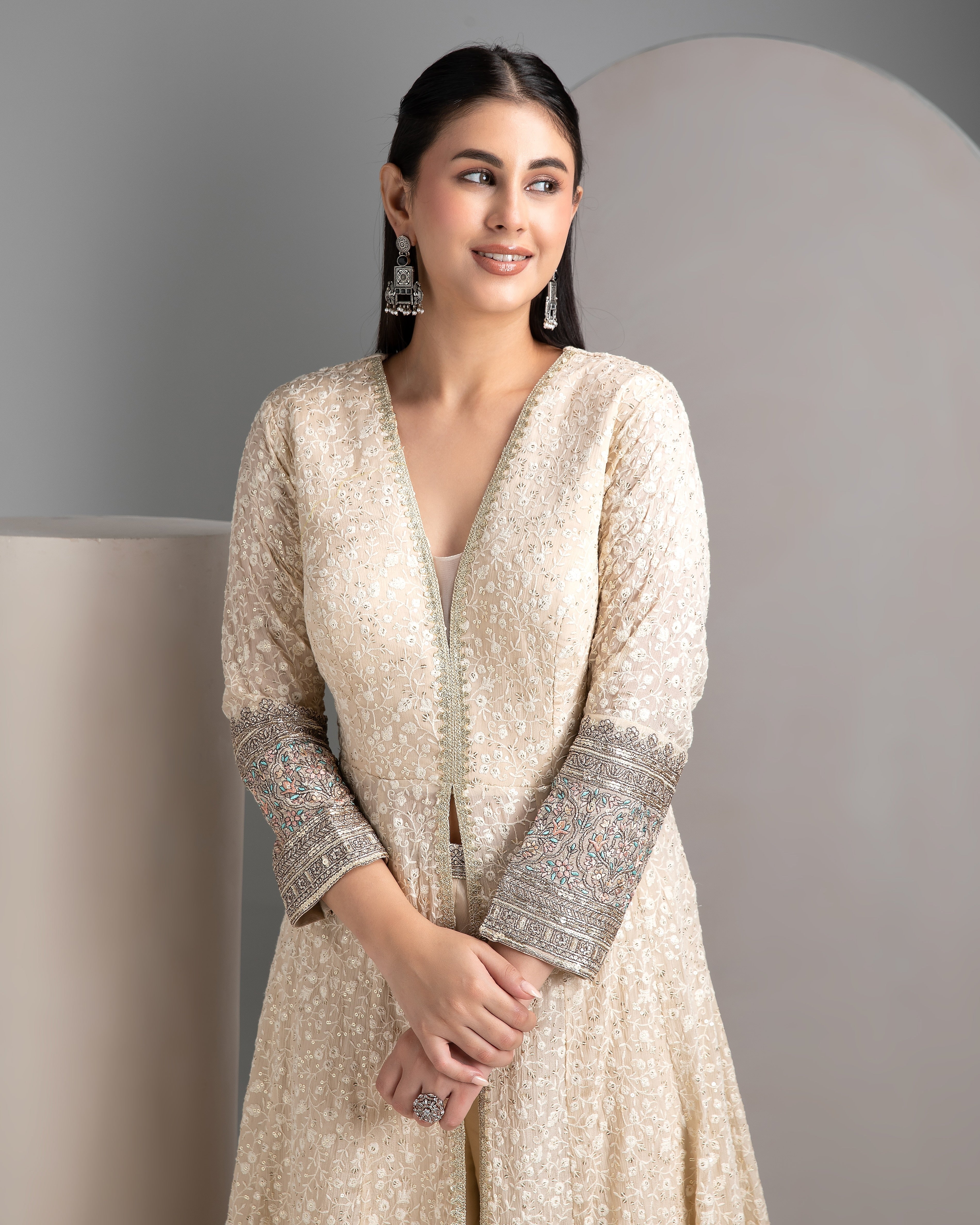 Ivory Anarkali Set - Mokshaa