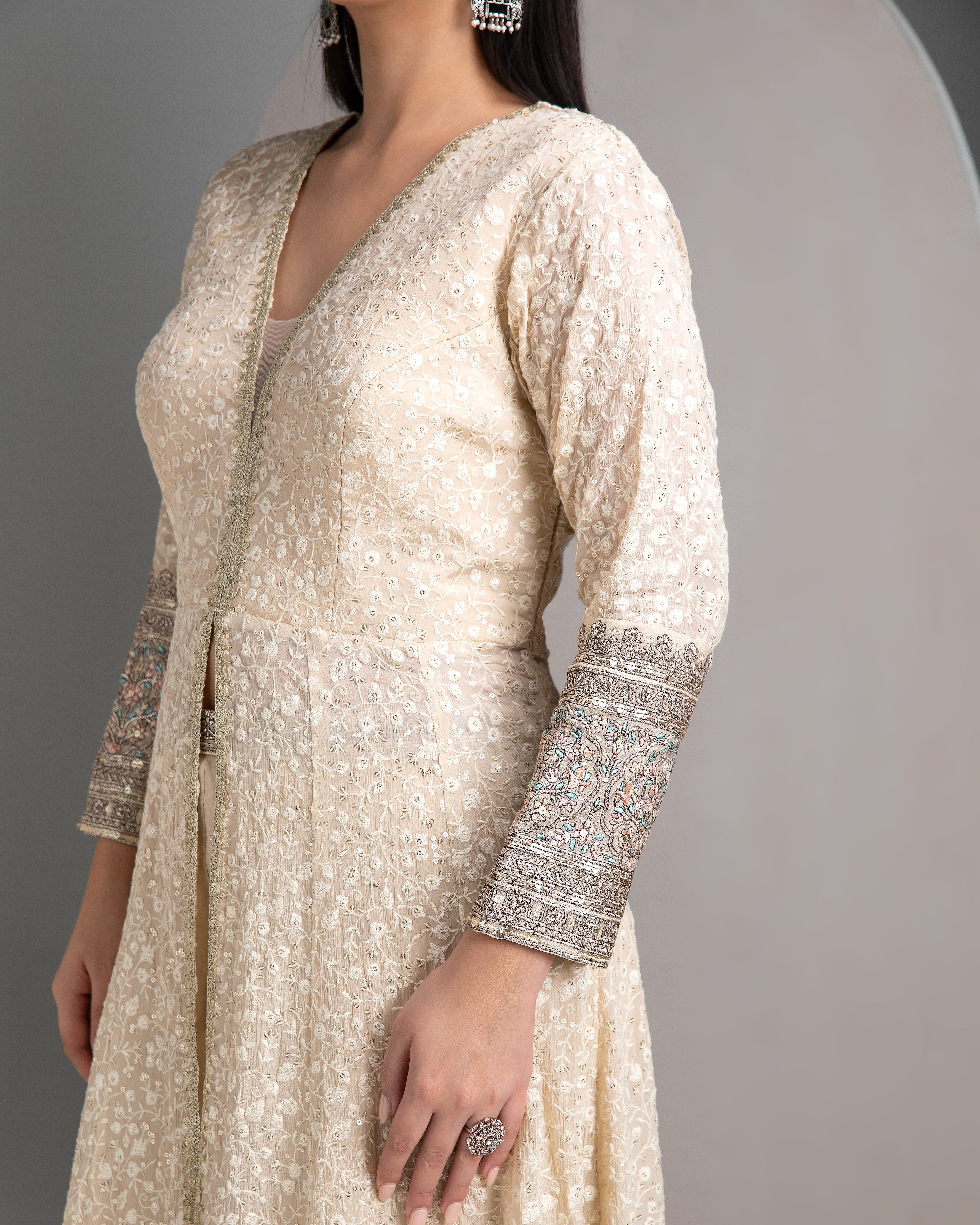 Ivory Anarkali Set - Mokshaa