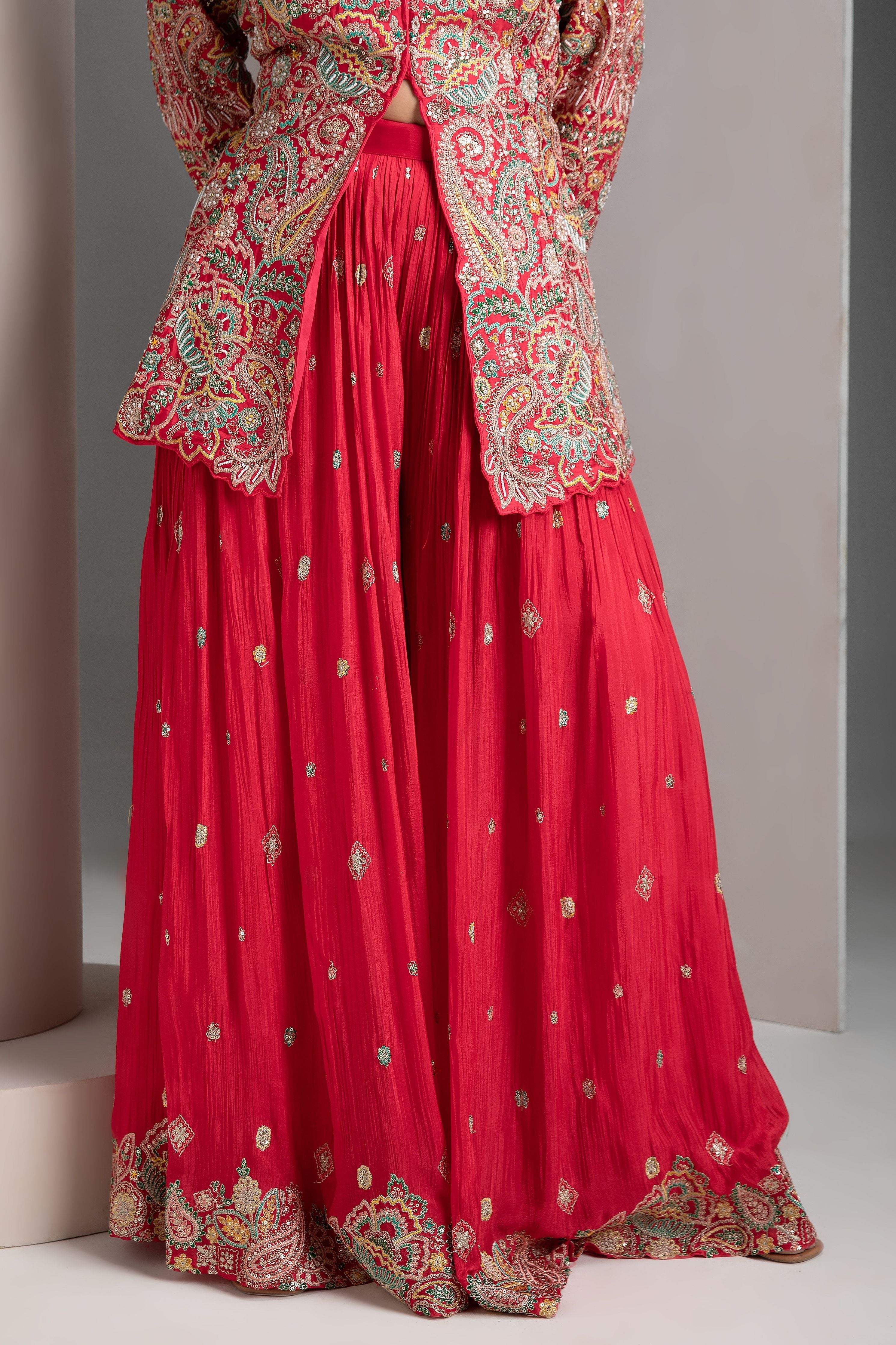 Cherry Red聽Silk Indo-Western - Mokshaa