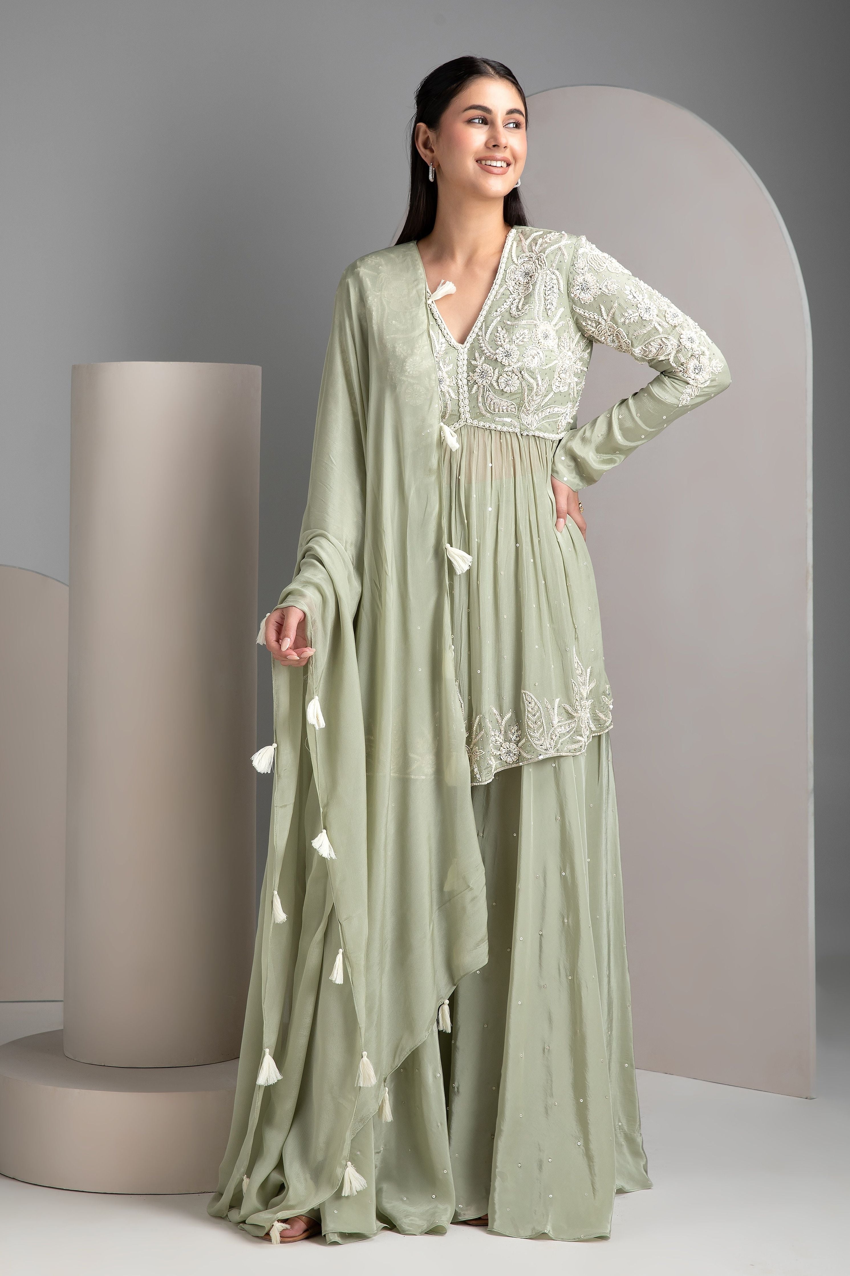 Pastel Green Palazzo Set - Mokshaa