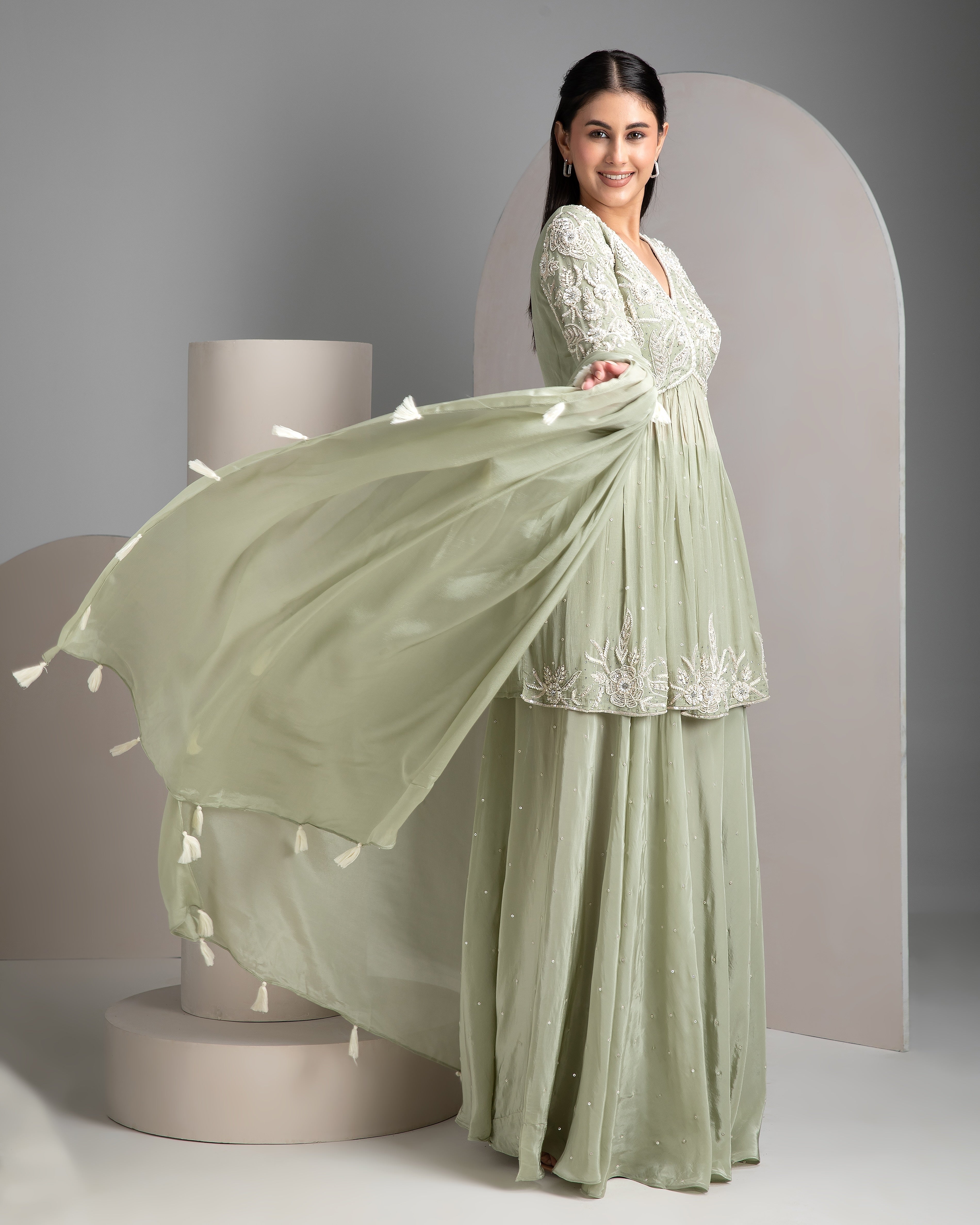 Pastel Green Palazzo Set - Mokshaa