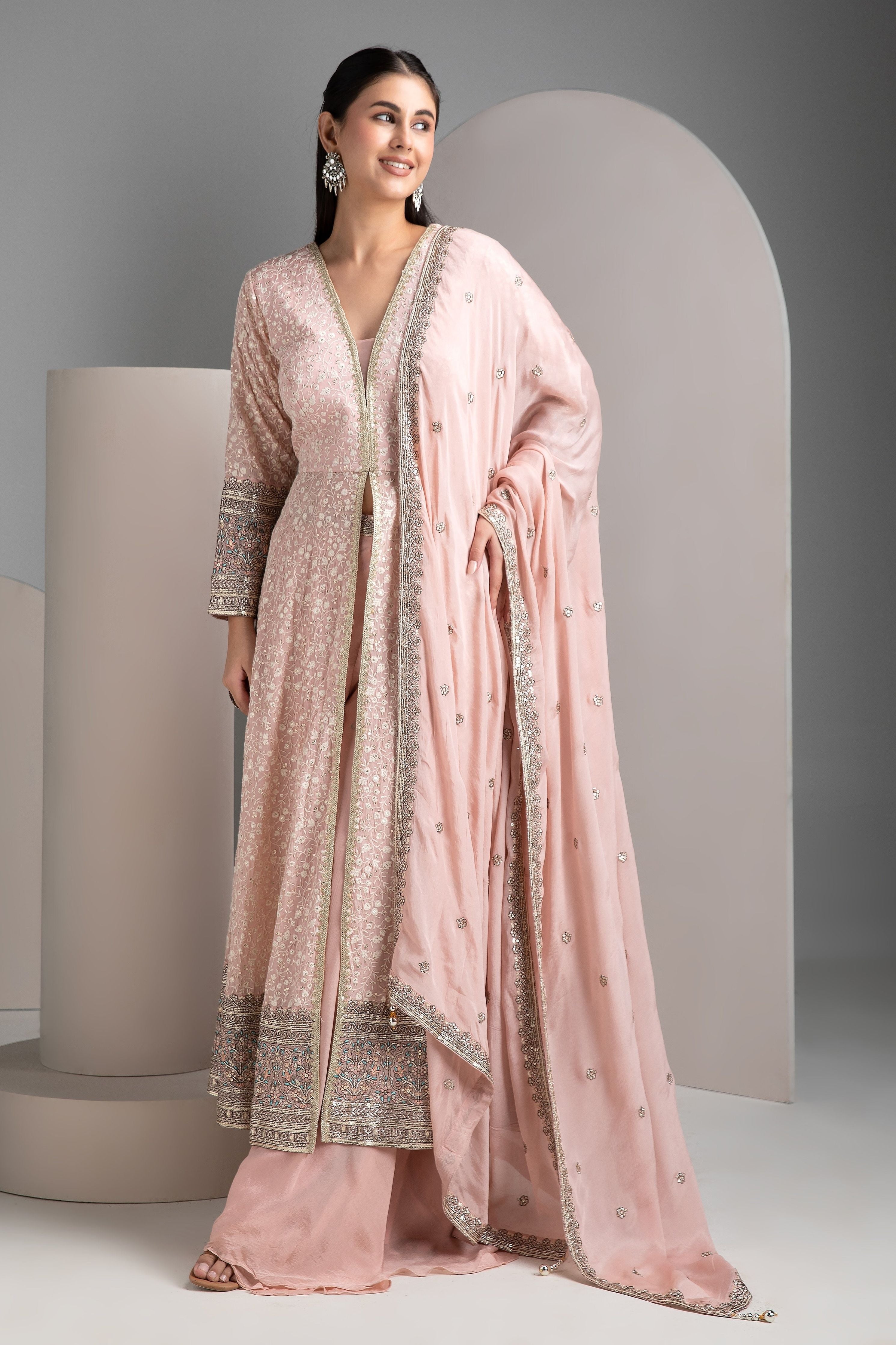 Pastel Pink Anarkali Set - Mokshaa