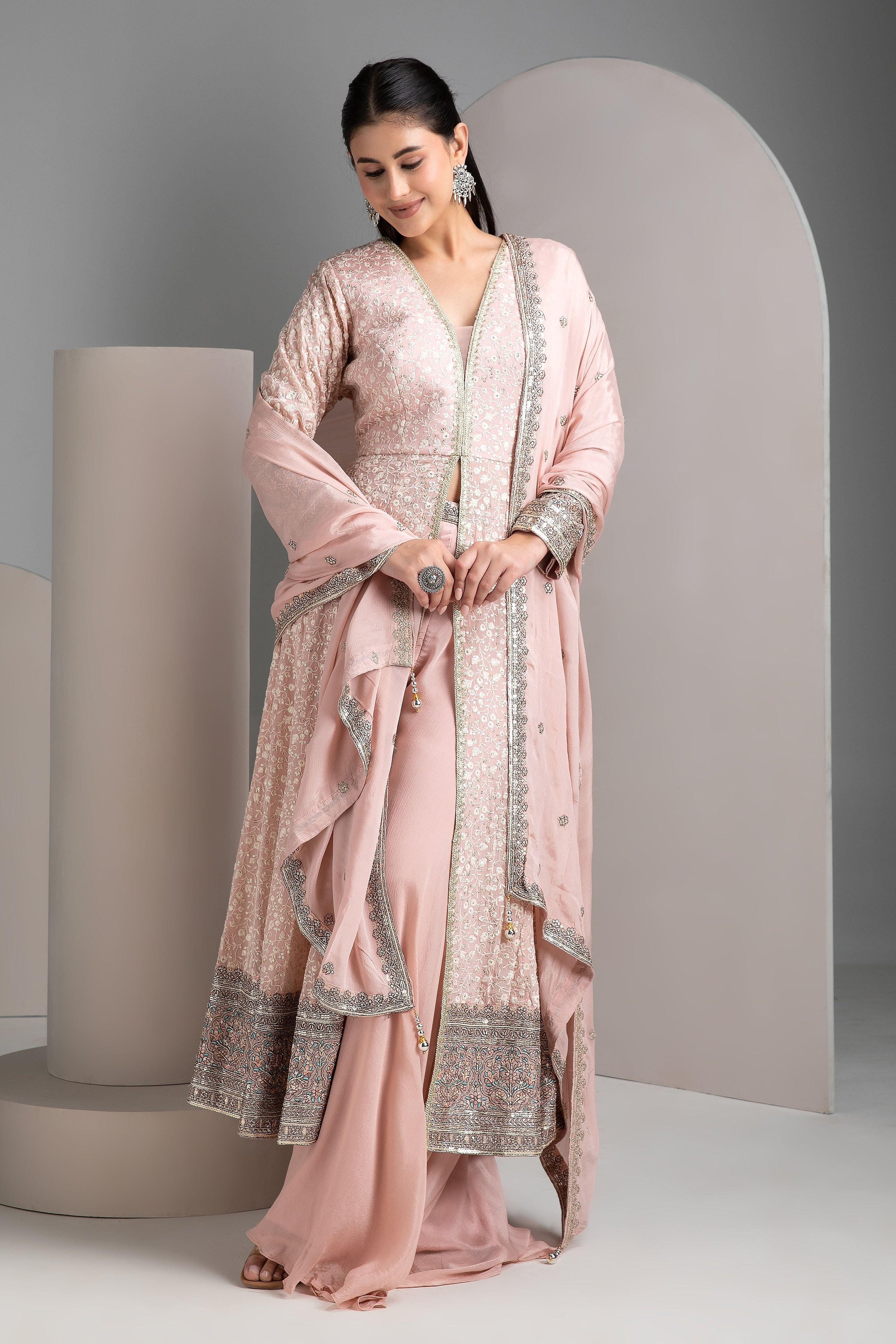 Pastel Pink Anarkali Set - Mokshaa