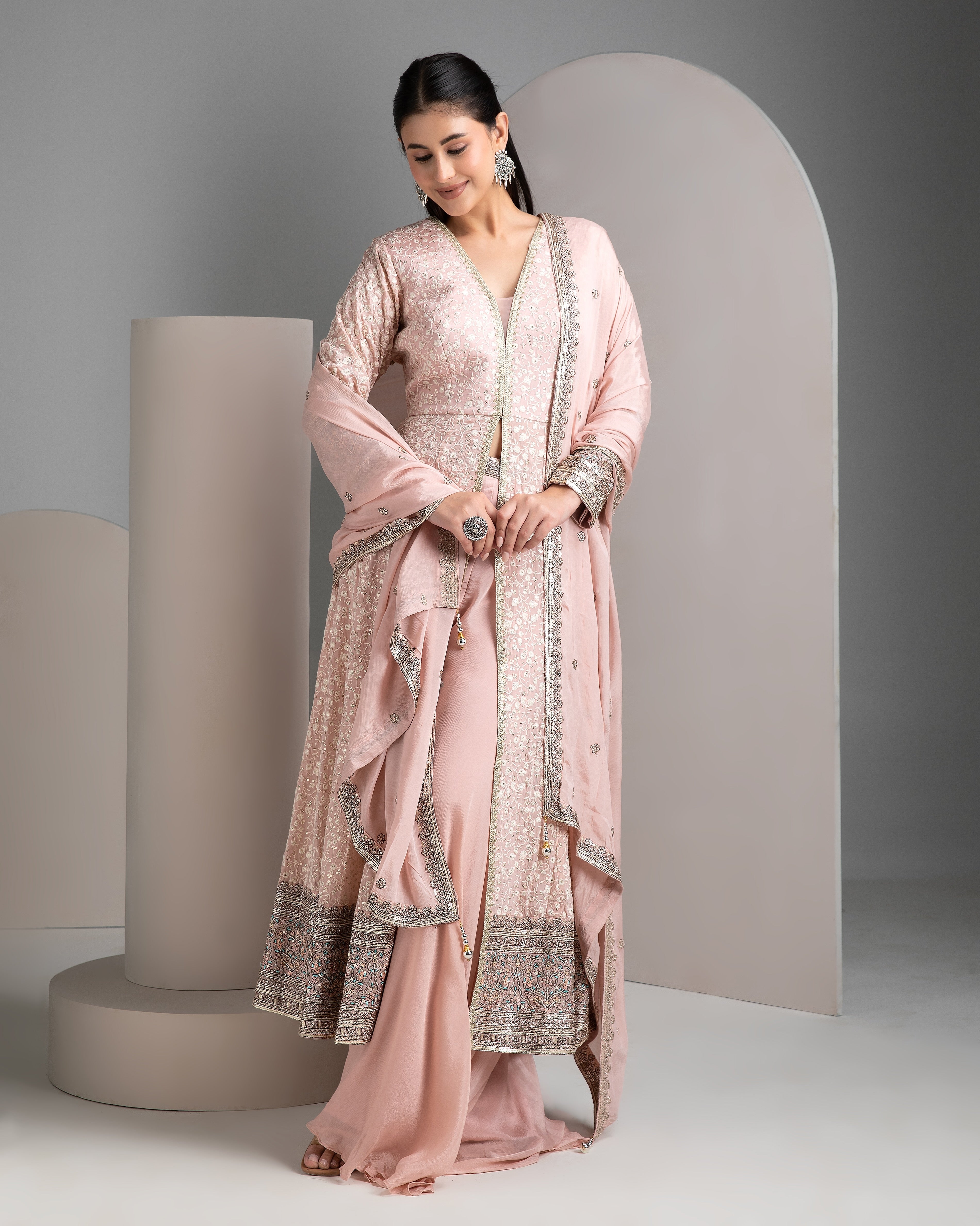 Pastel Pink Anarkali Set - Mokshaa