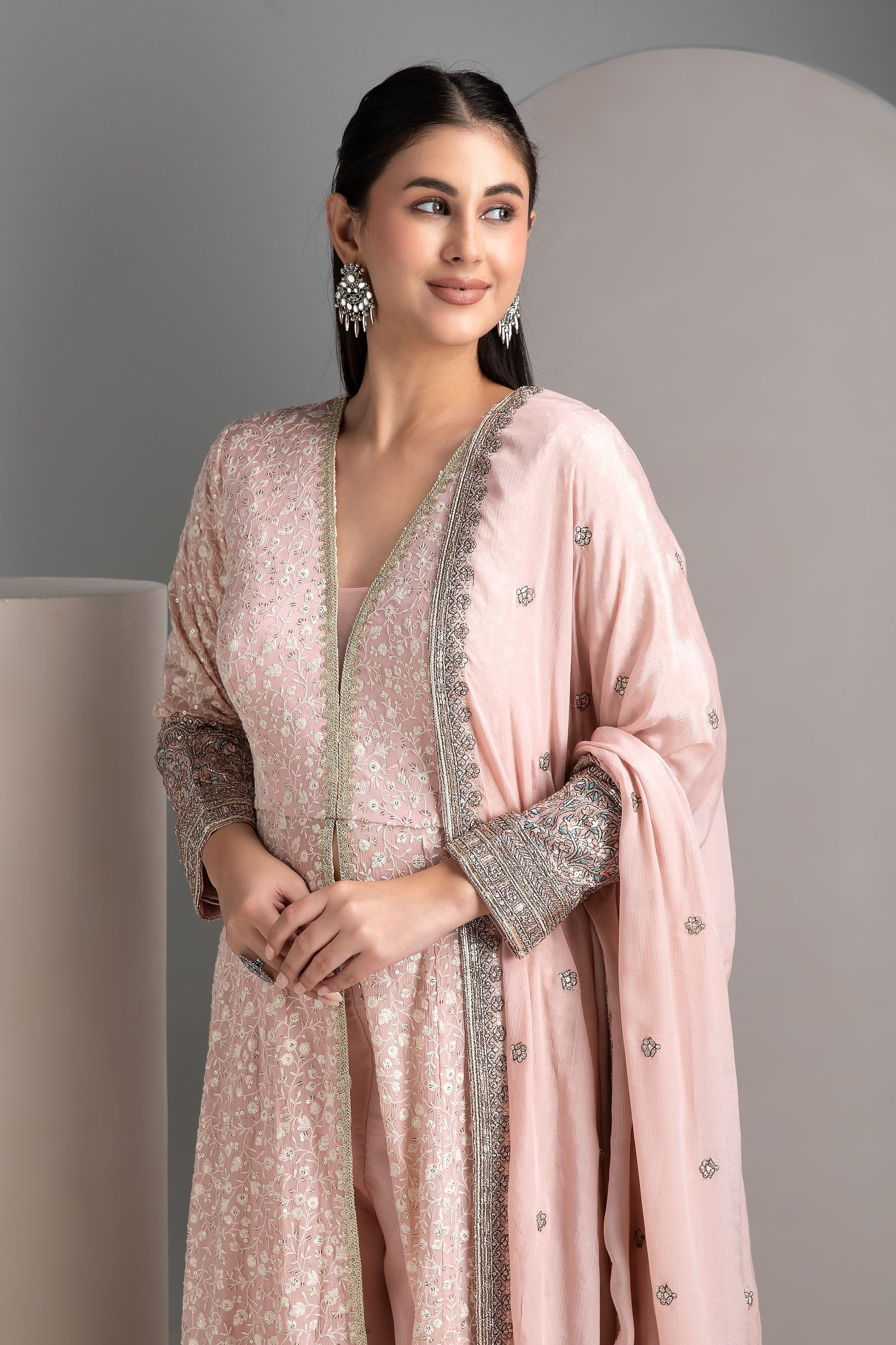 Pastel Pink Anarkali Set - Mokshaa