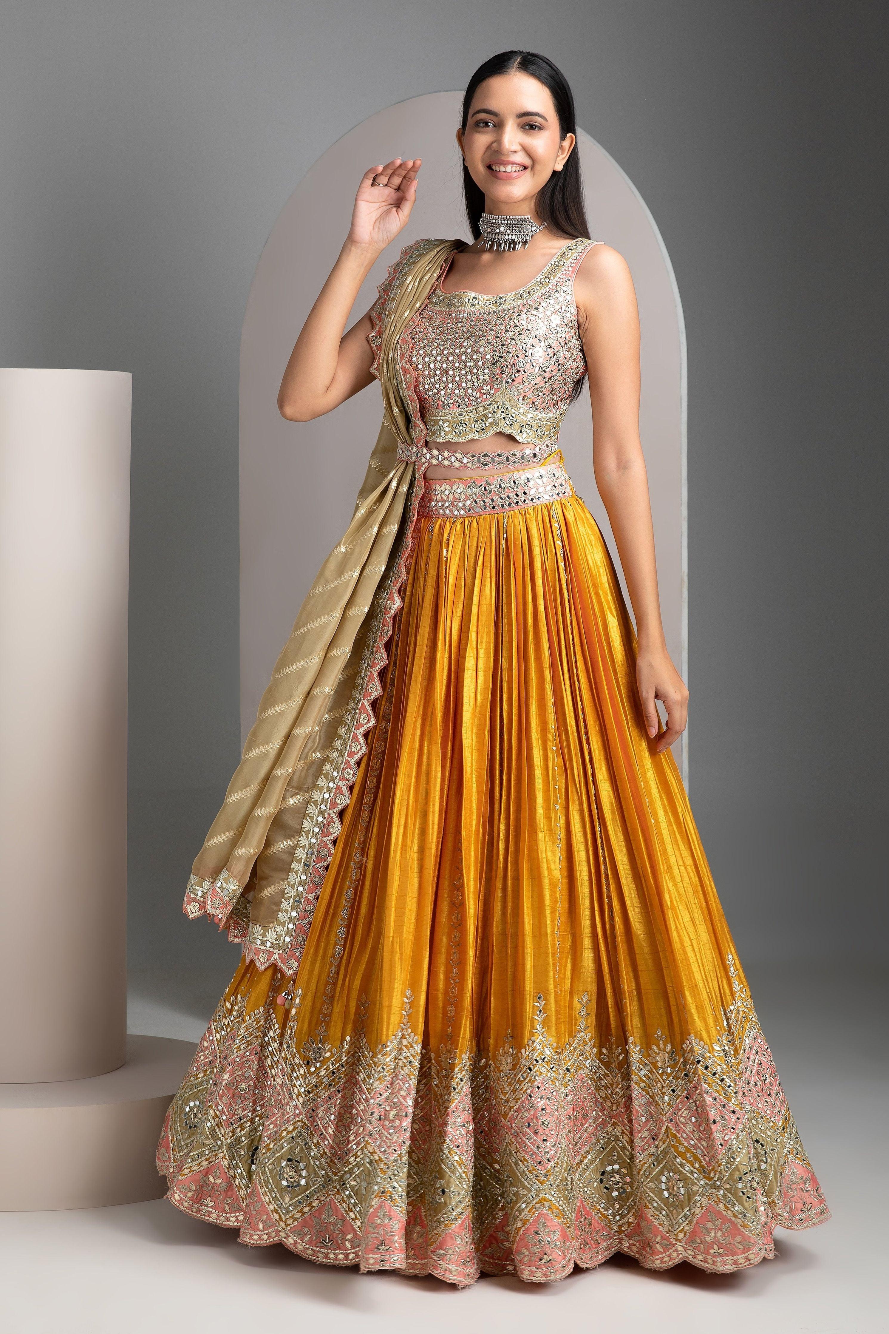 Mustard Pleated Lehenga - Mokshaa