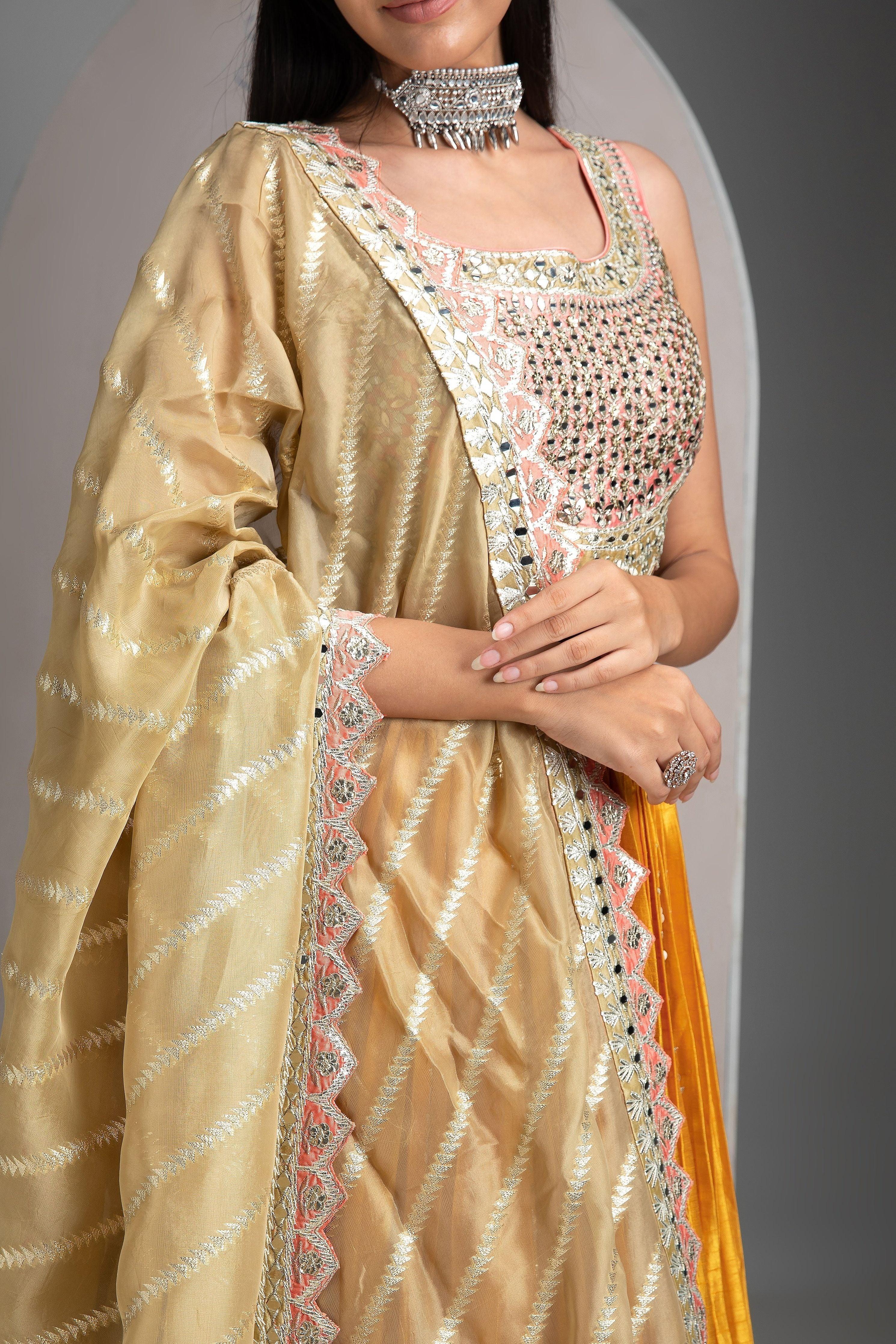 Mustard Pleated Lehenga - Mokshaa