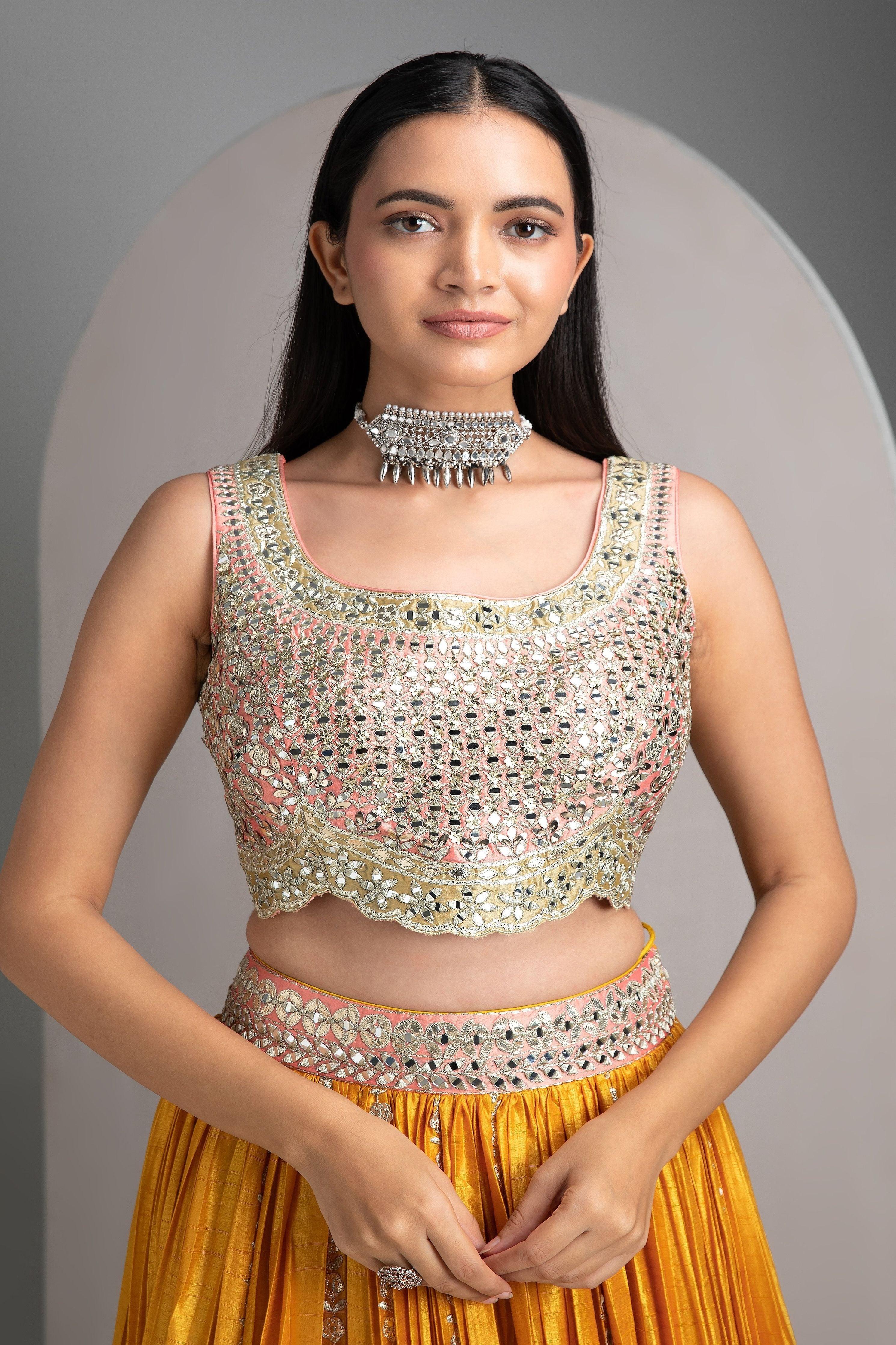 Mustard Pleated Lehenga - Mokshaa