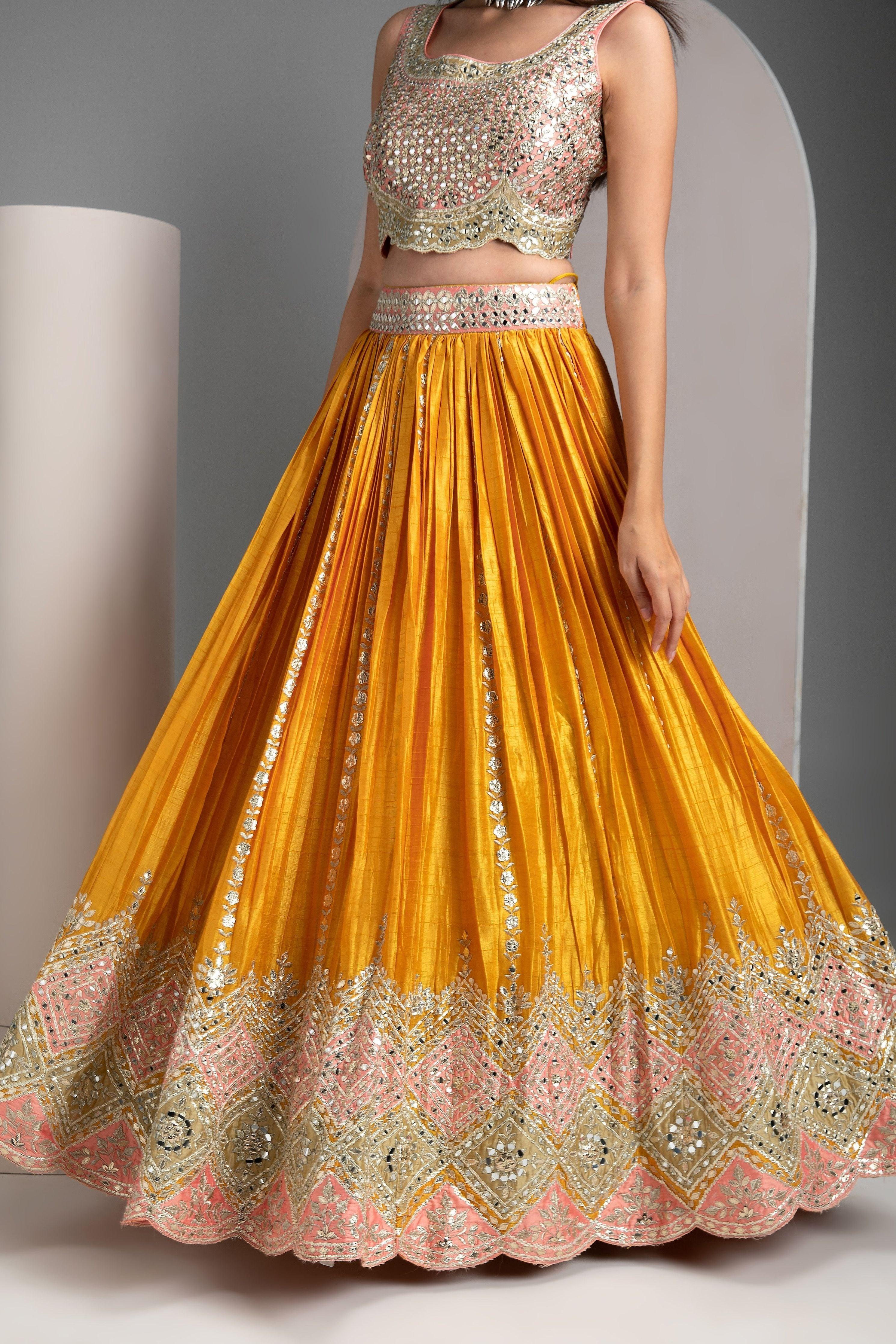 Mustard Pleated Lehenga - Mokshaa