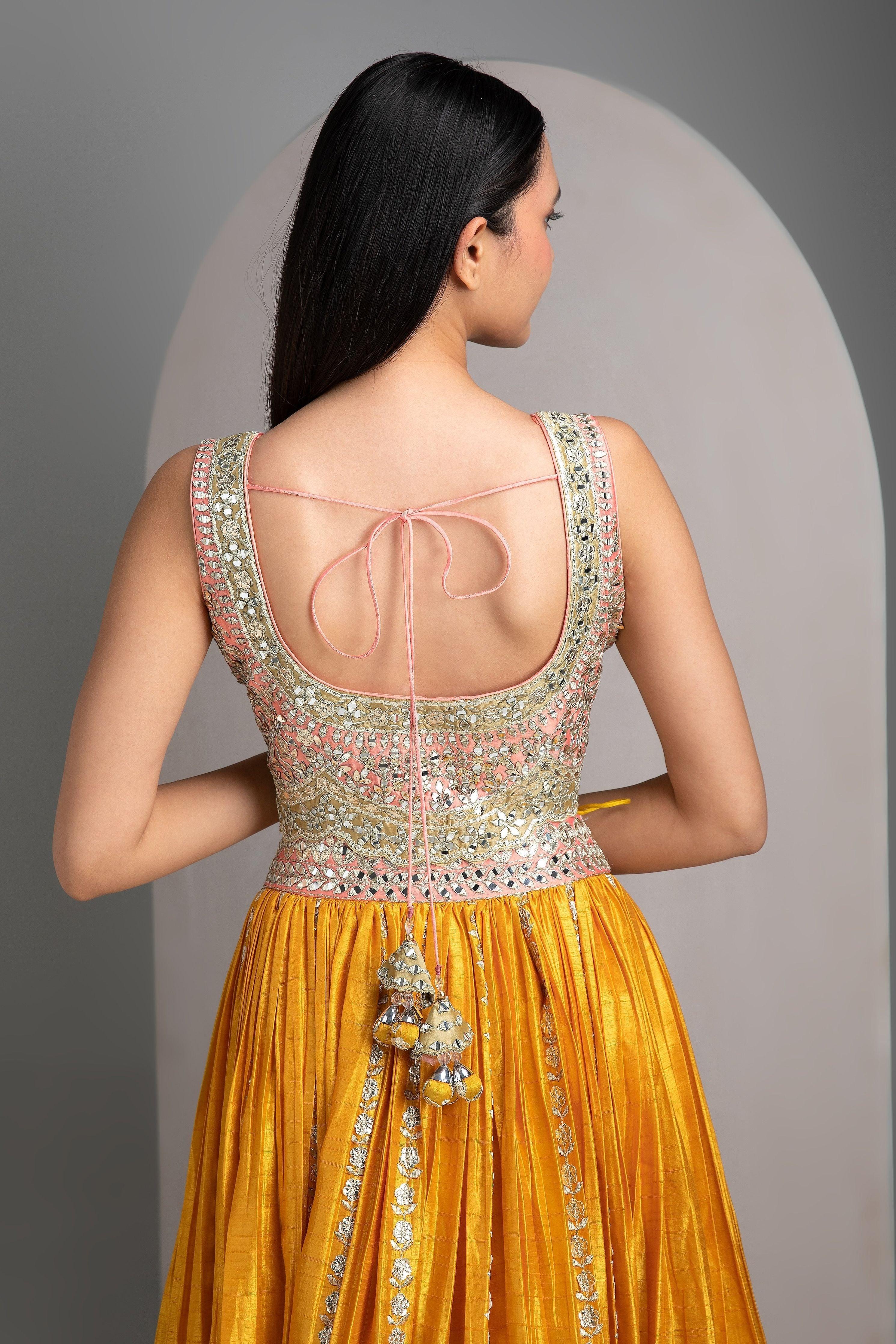 Mustard Pleated Lehenga - Mokshaa