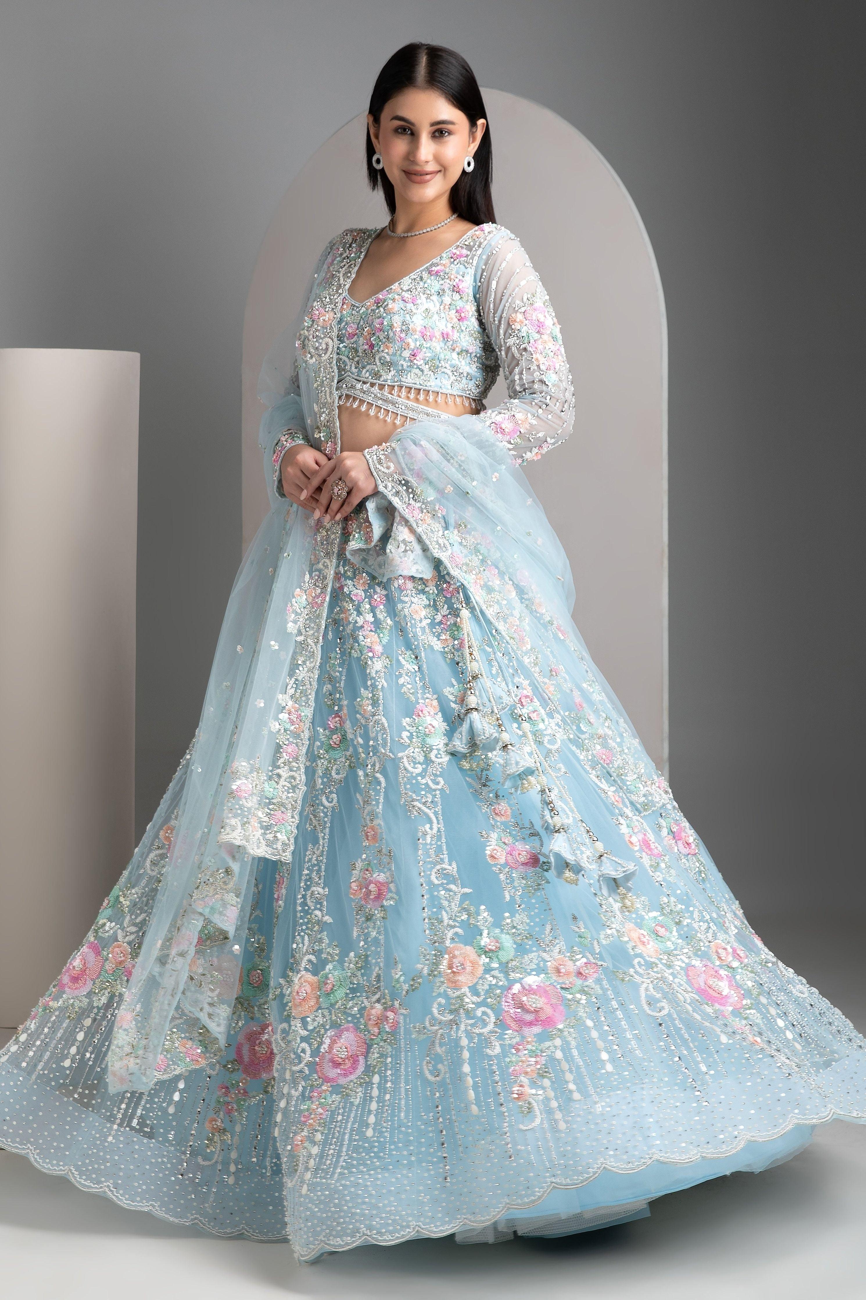 Ice Blue Lehenga Set - Mokshaa