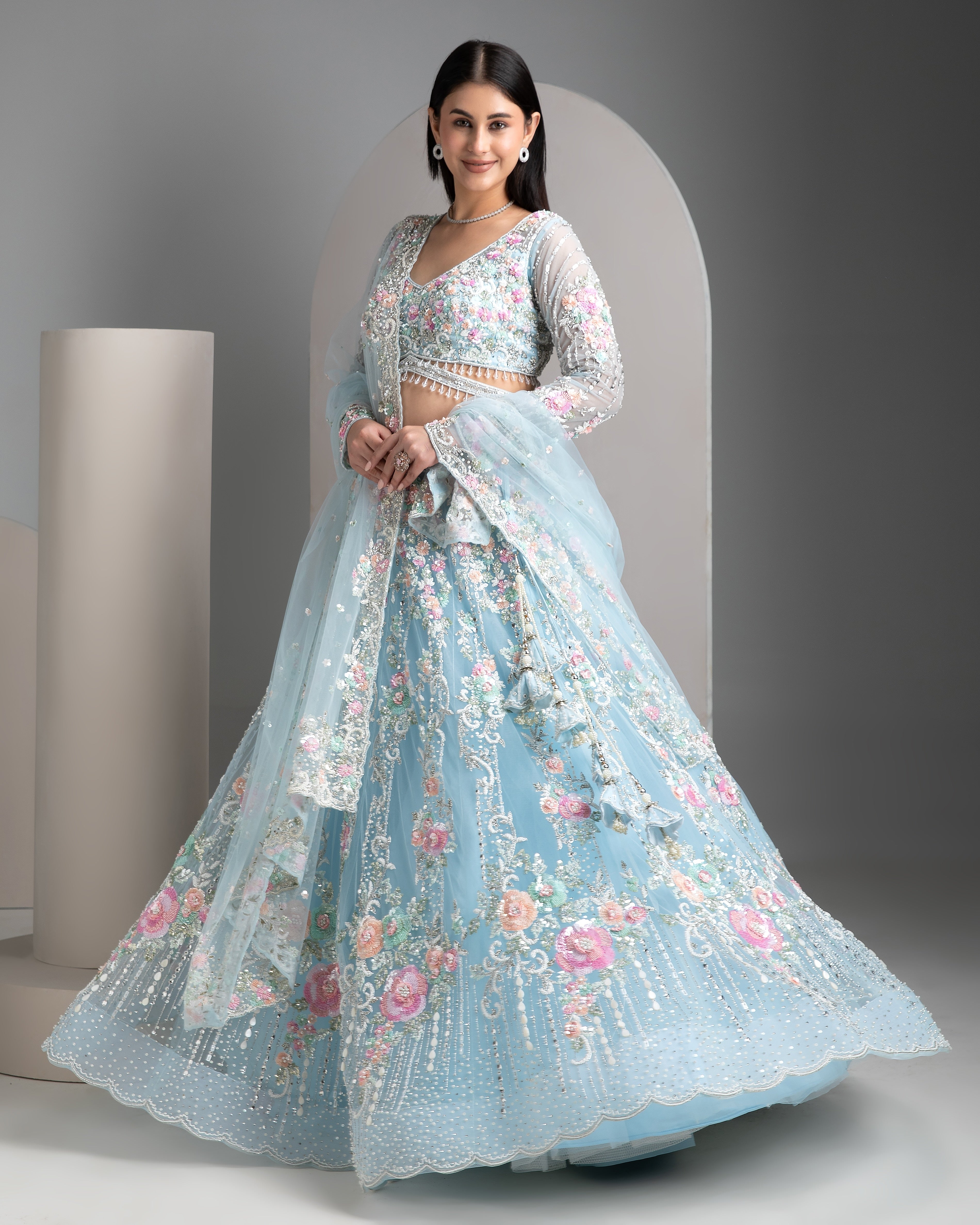 Ice Blue Lehenga Set - Mokshaa