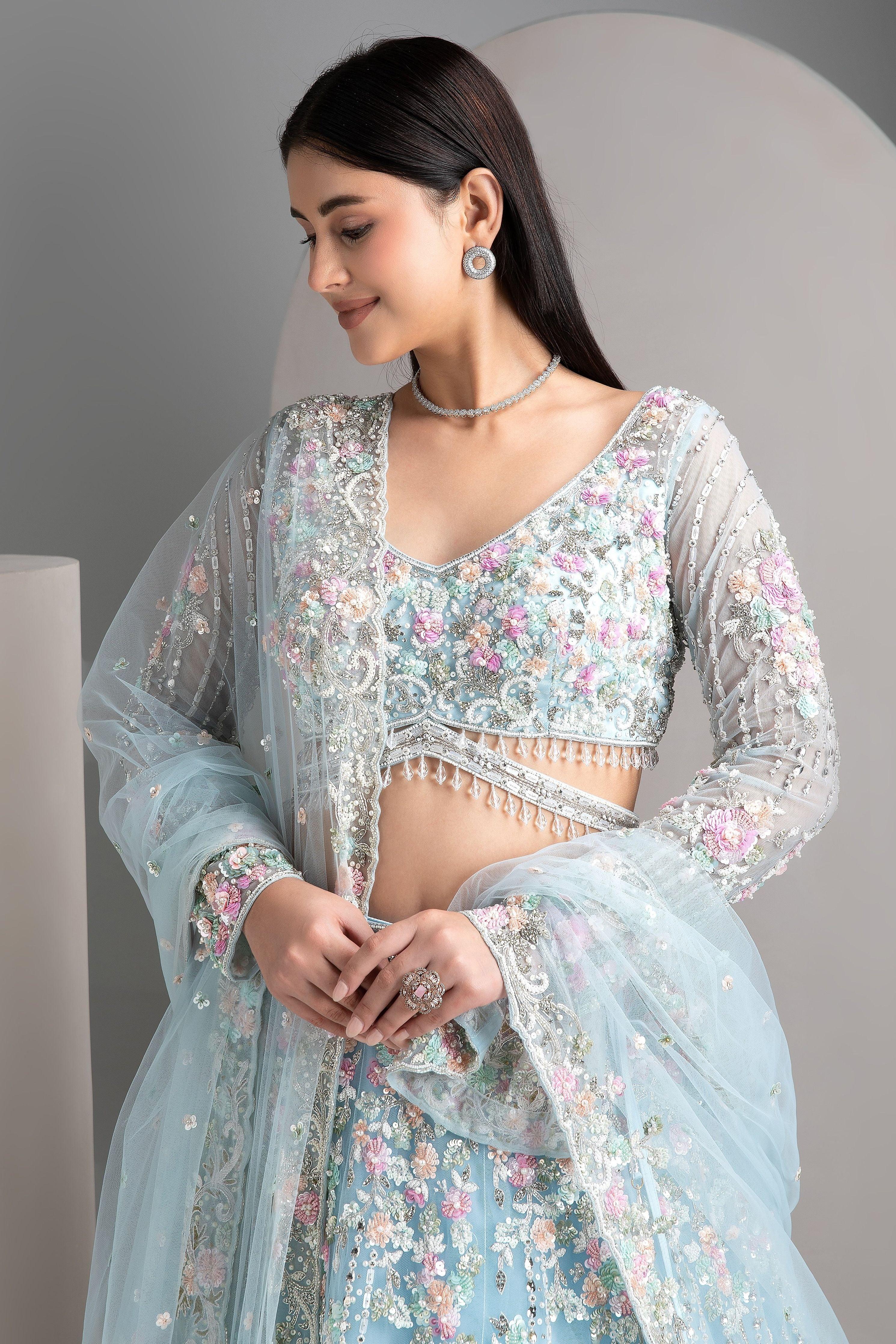 Ice Blue Lehenga Set - Mokshaa