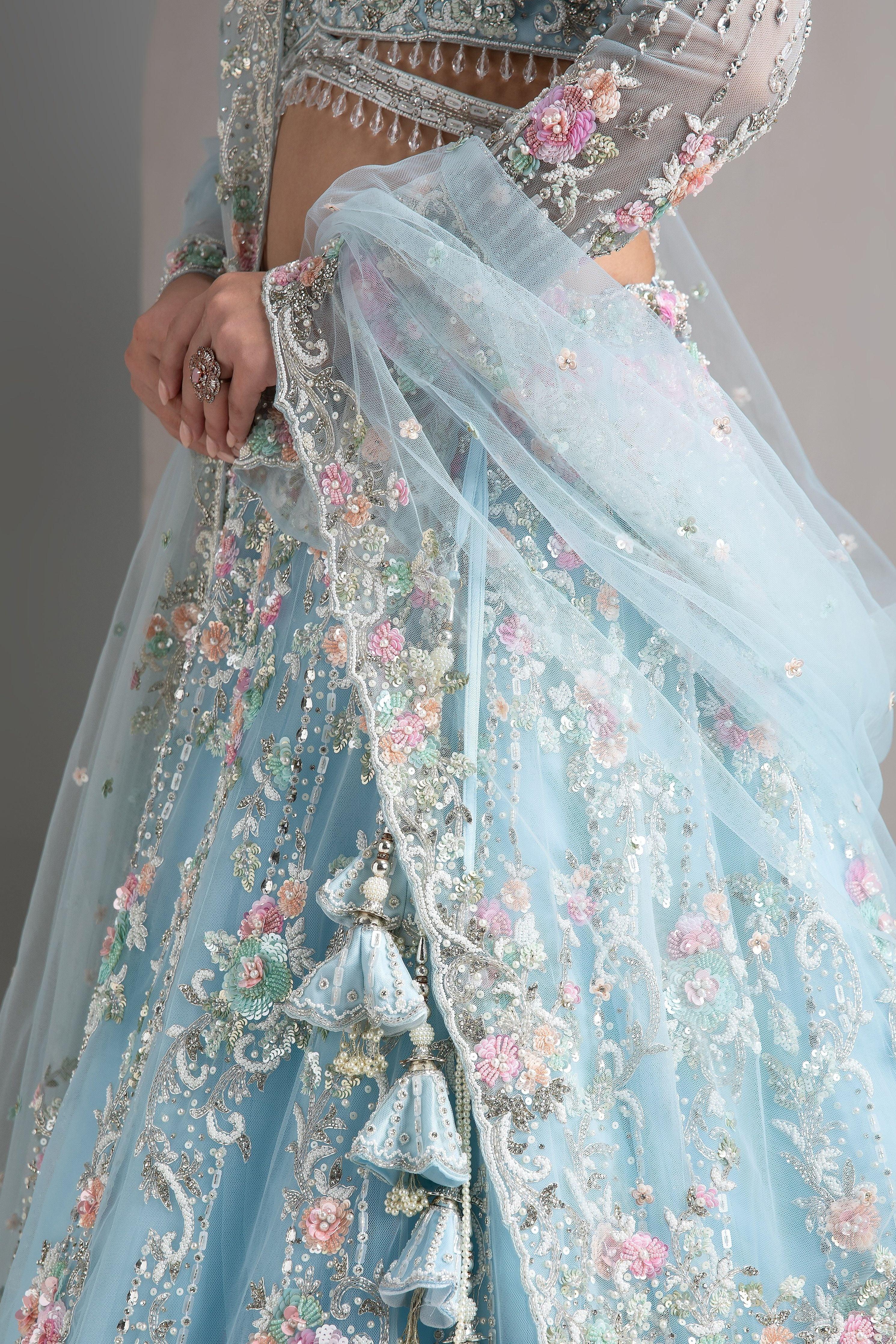 Ice Blue Lehenga Set - Mokshaa