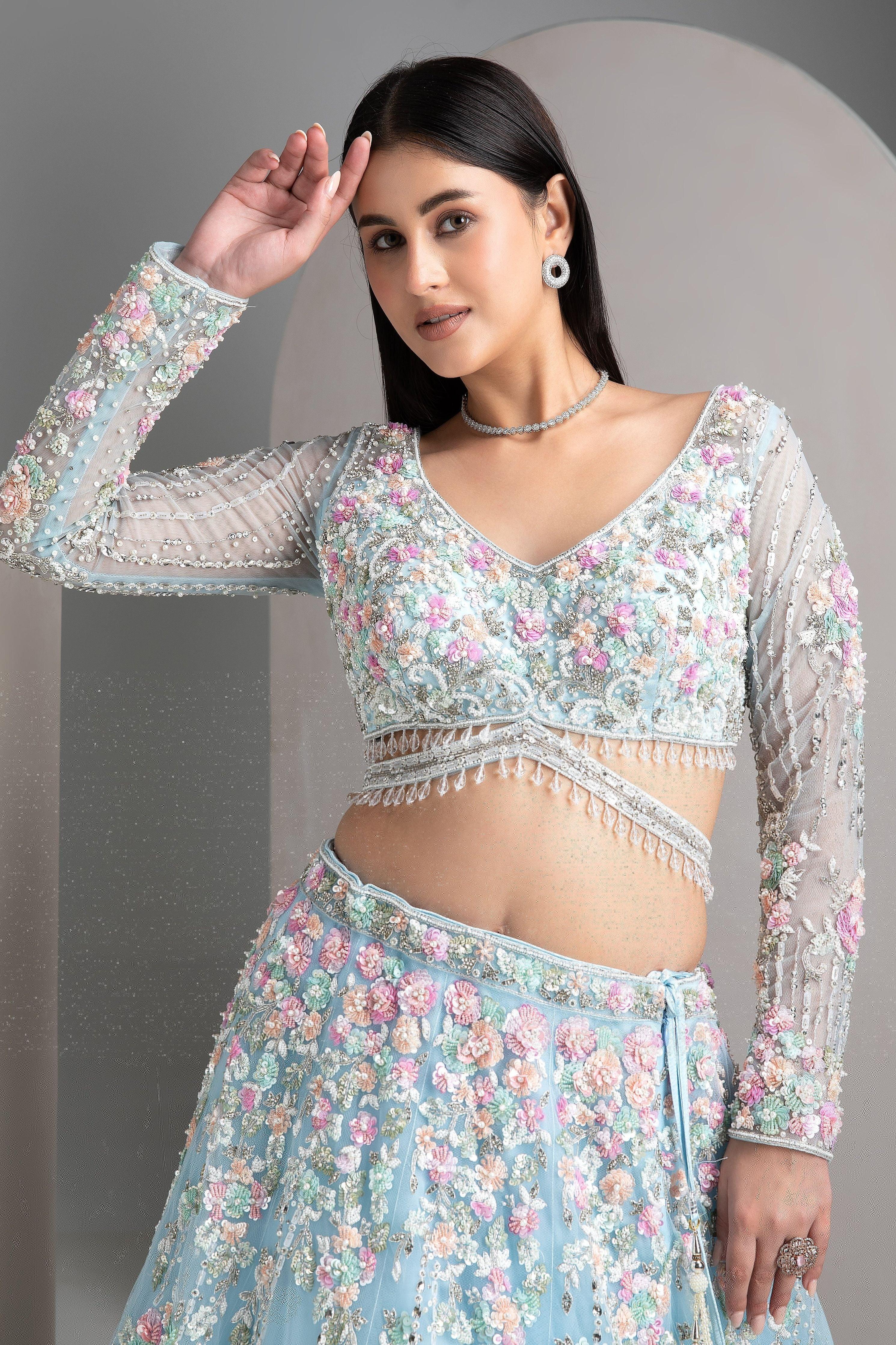 Ice Blue Lehenga Set - Mokshaa