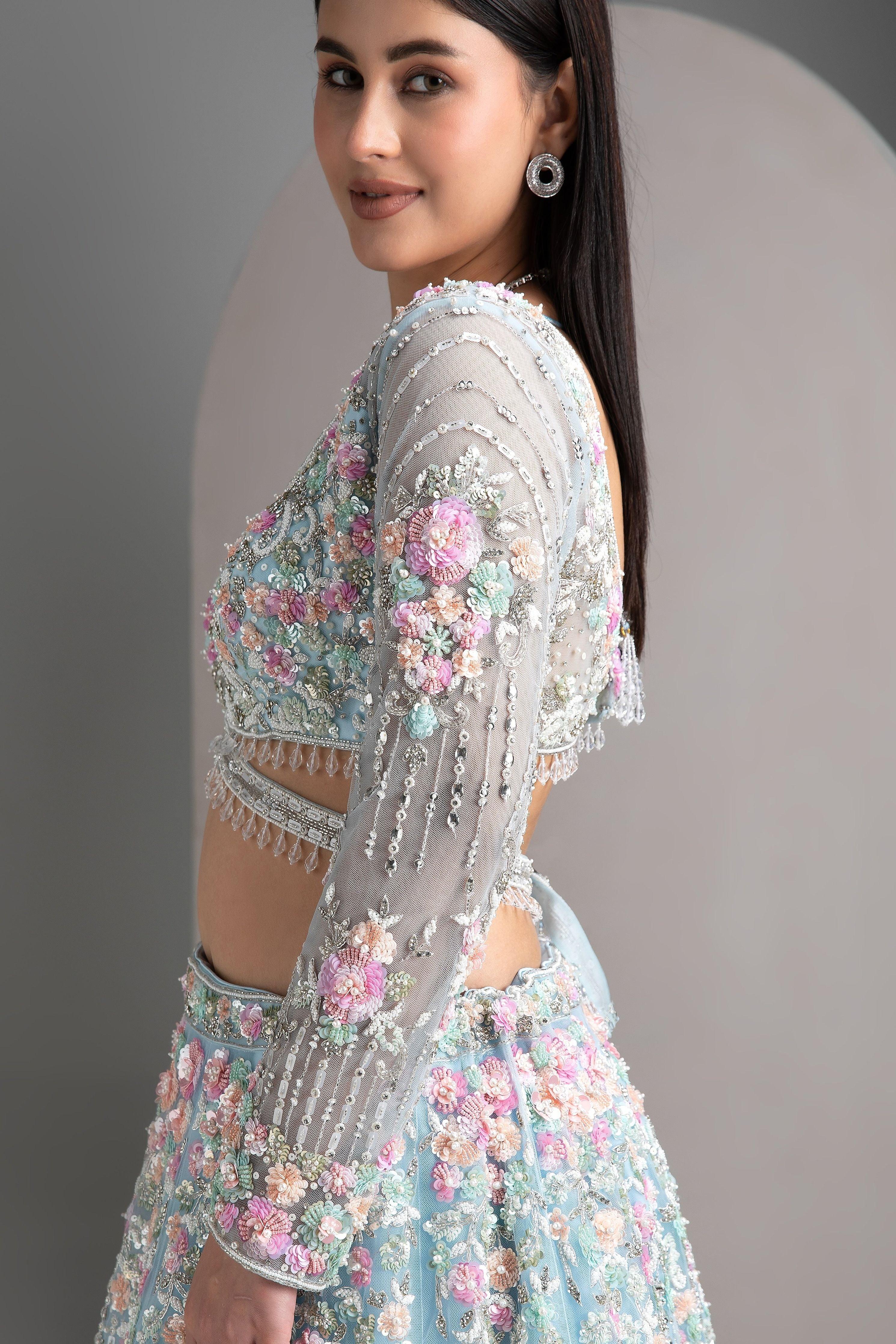 Ice Blue Lehenga Set - Mokshaa
