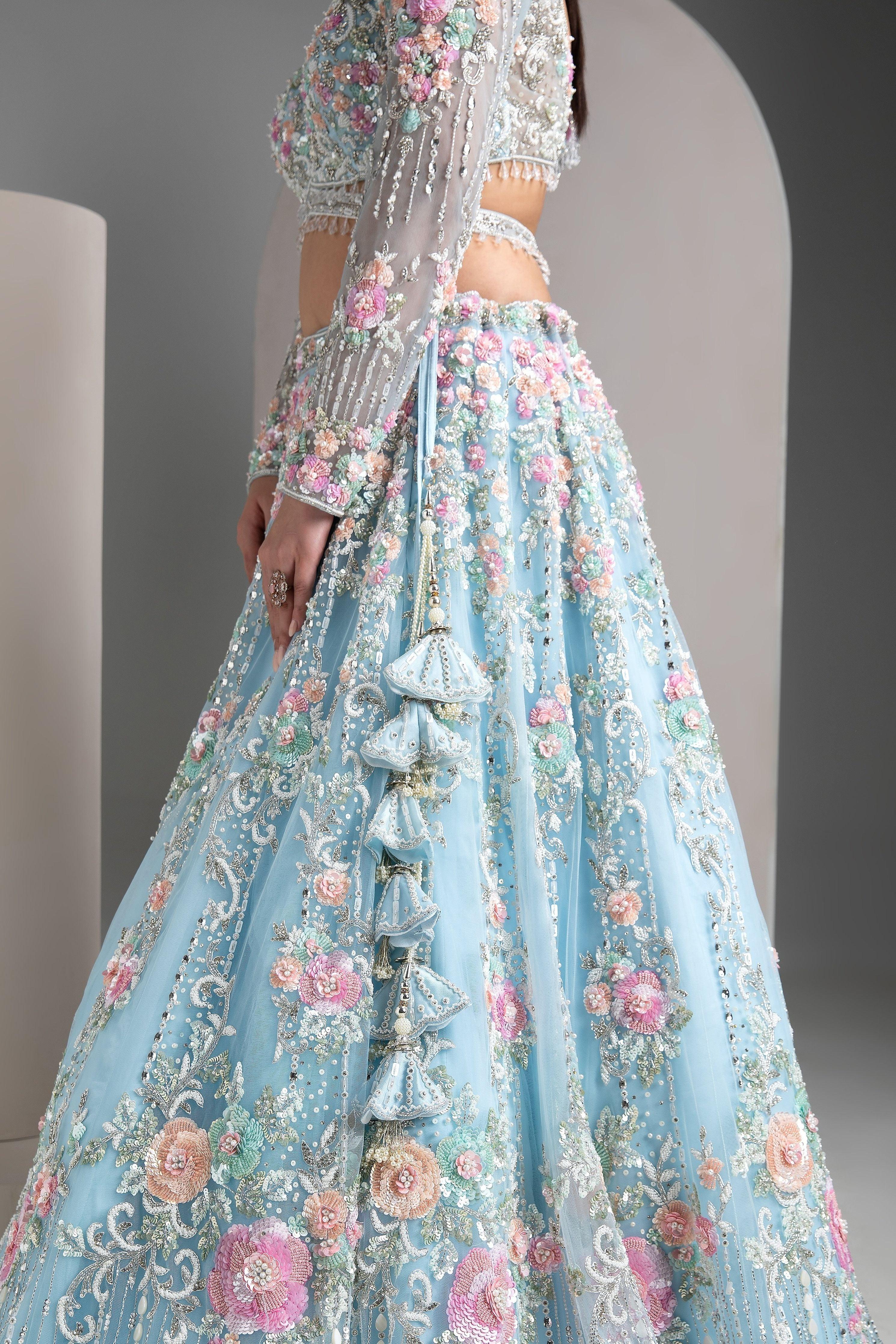 Ice Blue Lehenga Set - Mokshaa