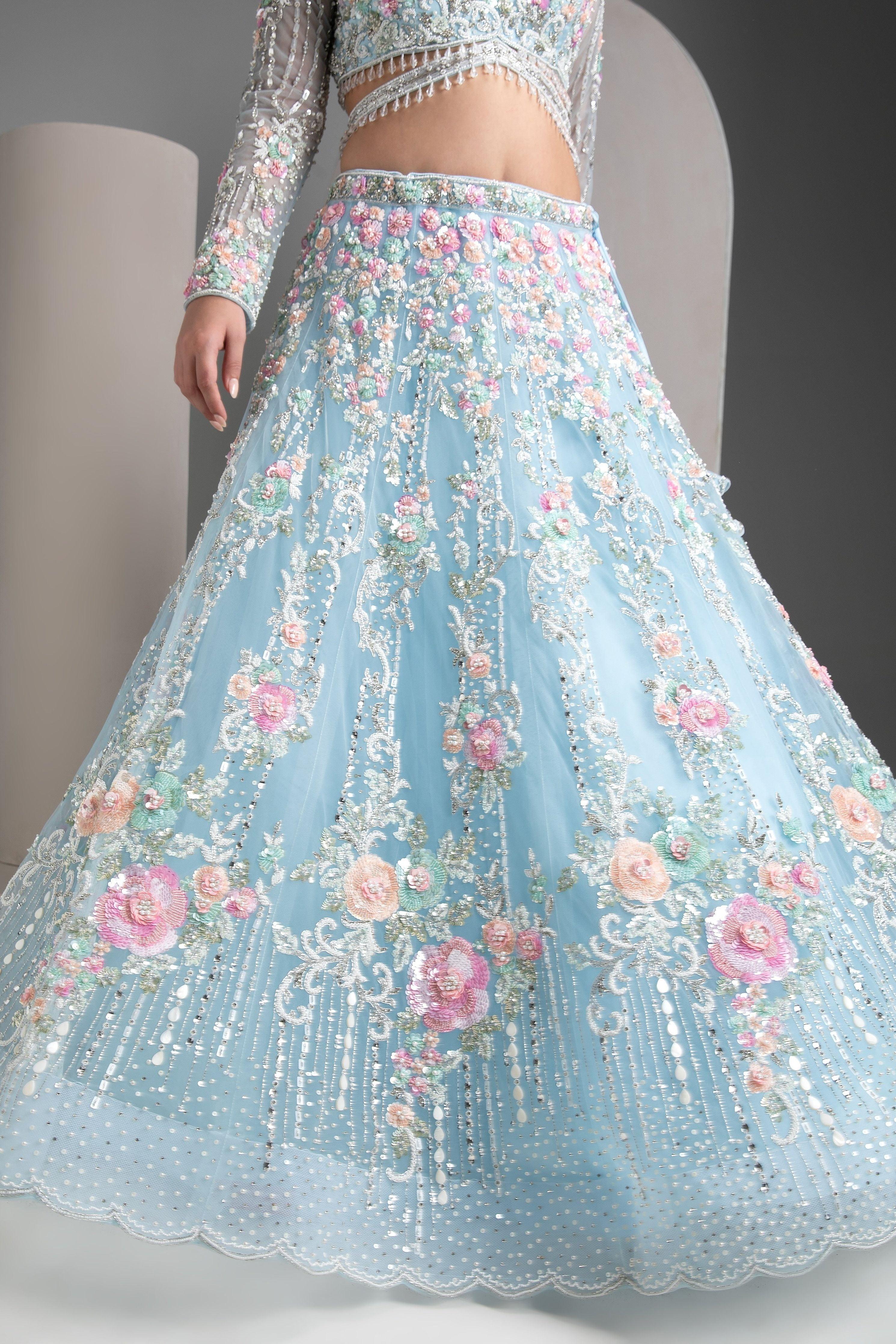 Ice Blue Lehenga Set - Mokshaa