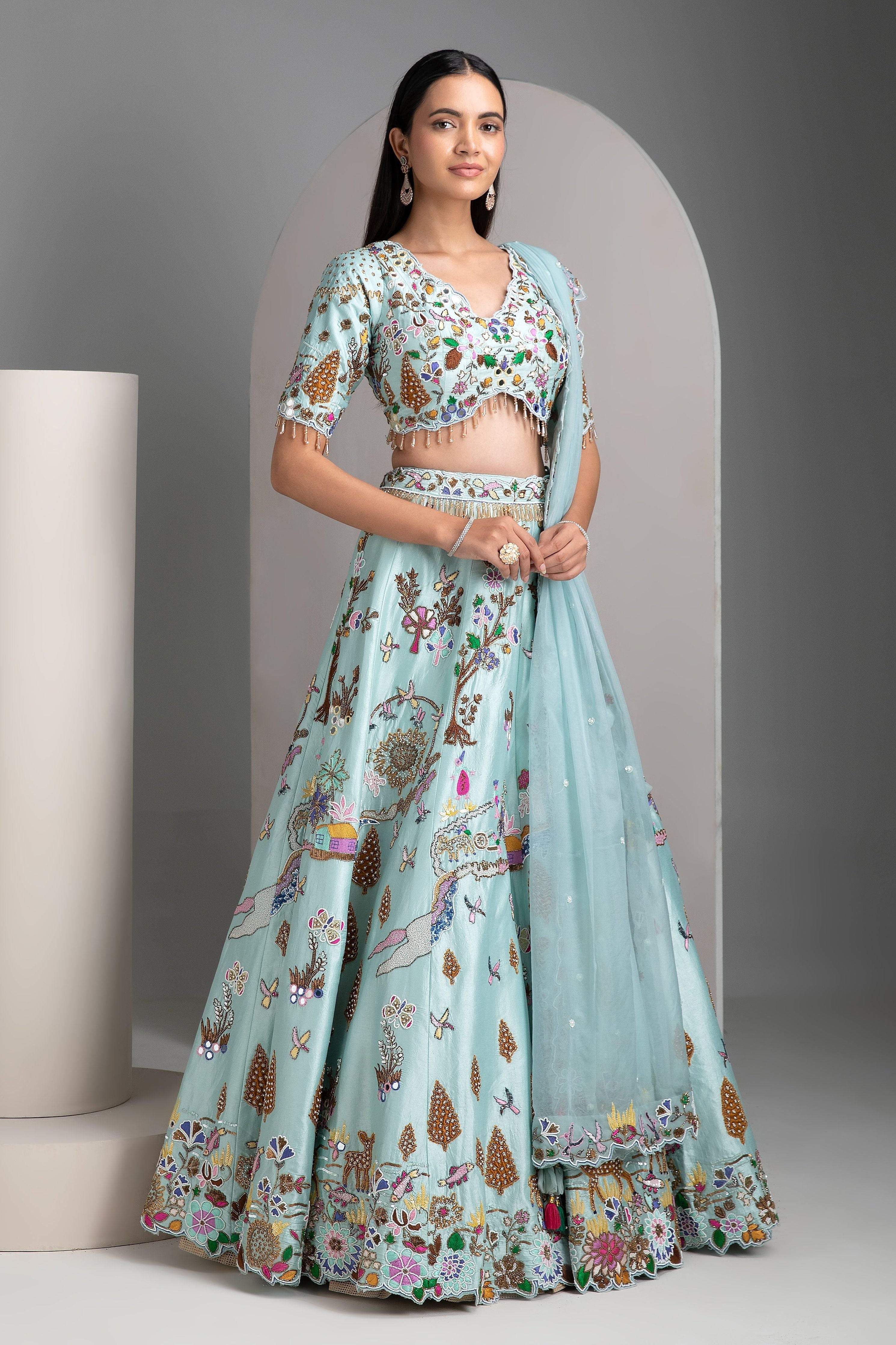 Aqua Blue Lehenga Set - Mokshaa