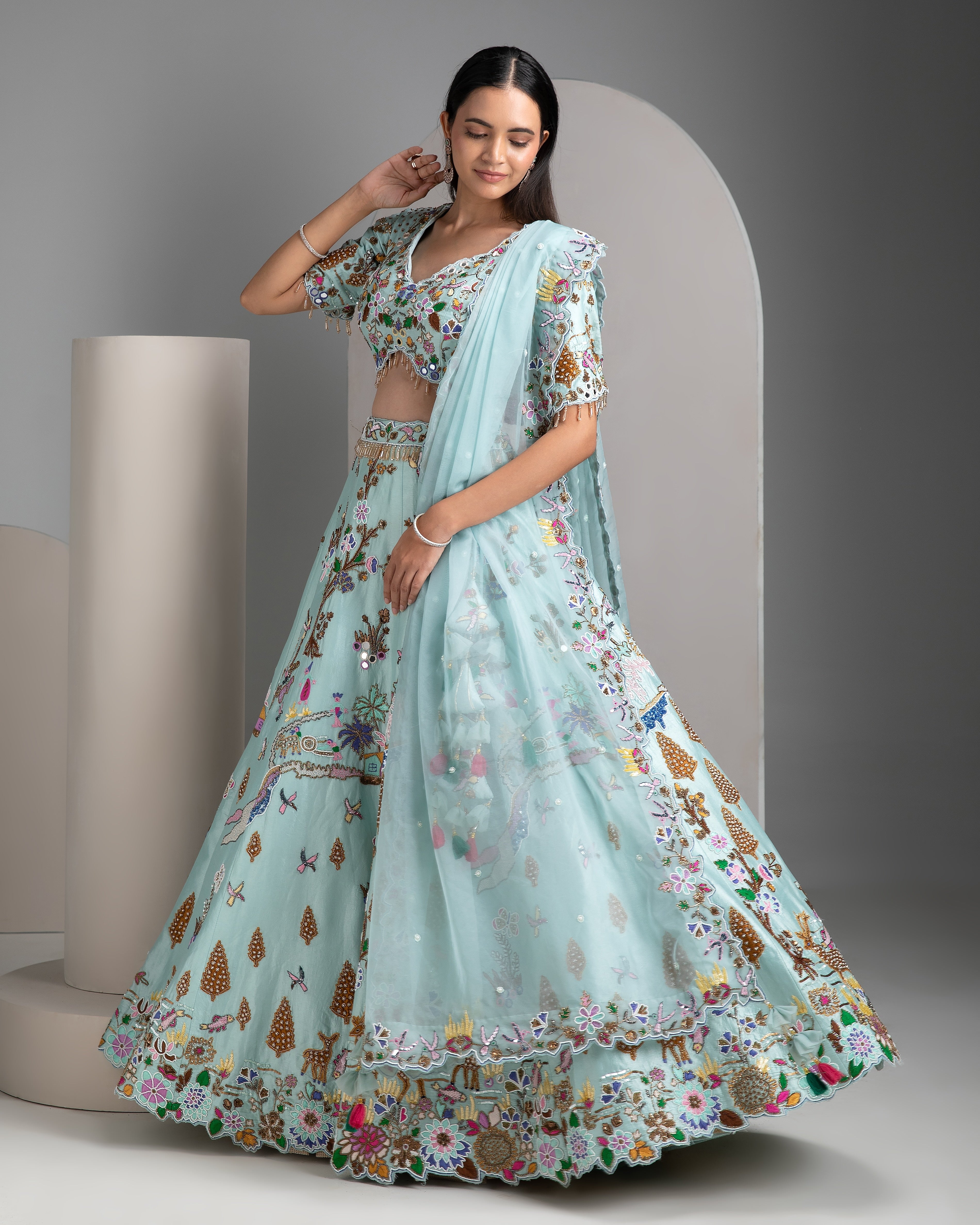 Aqua Blue Lehenga Set - Mokshaa