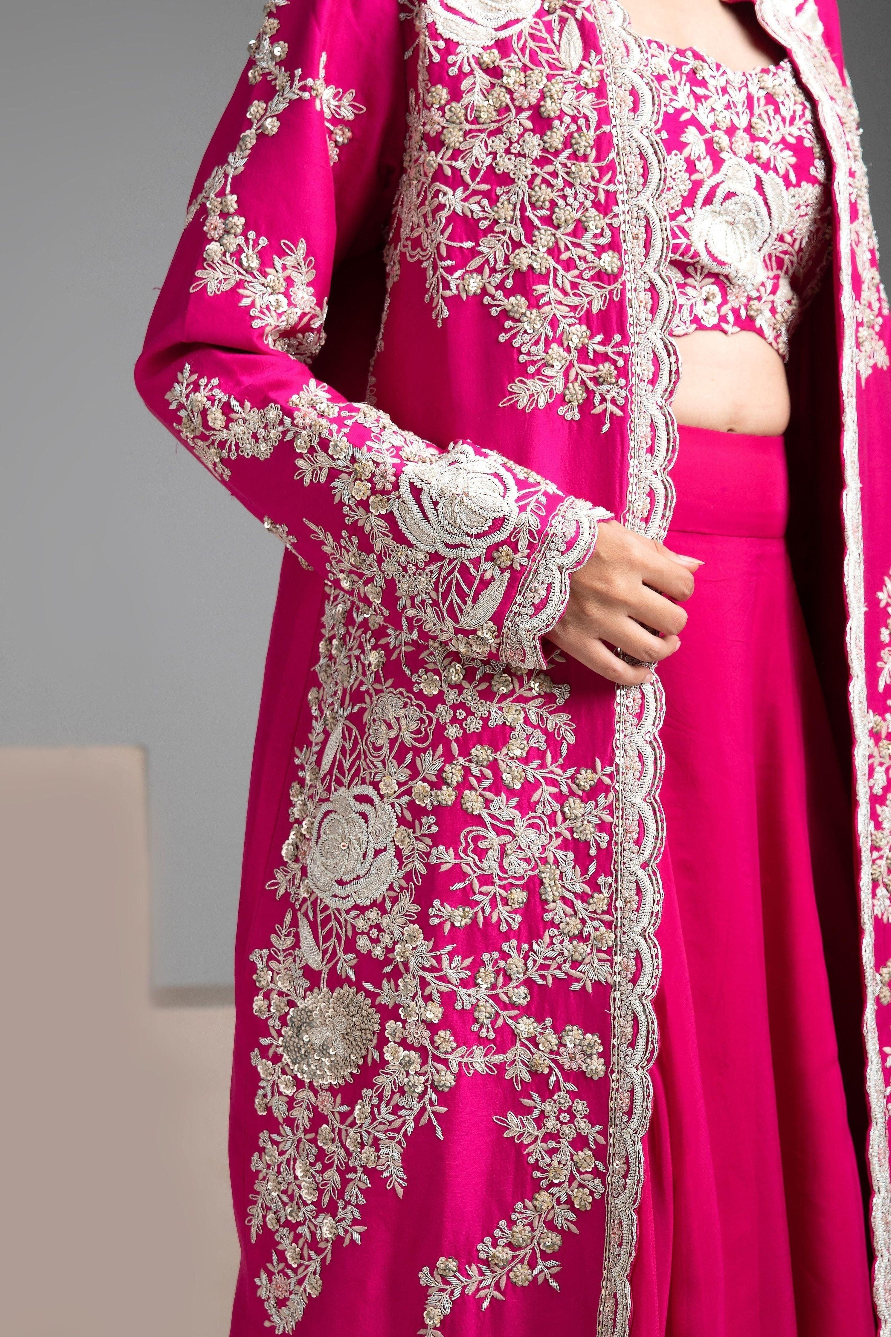 Rose Red Jacket Lehenga Set - Mokshaa