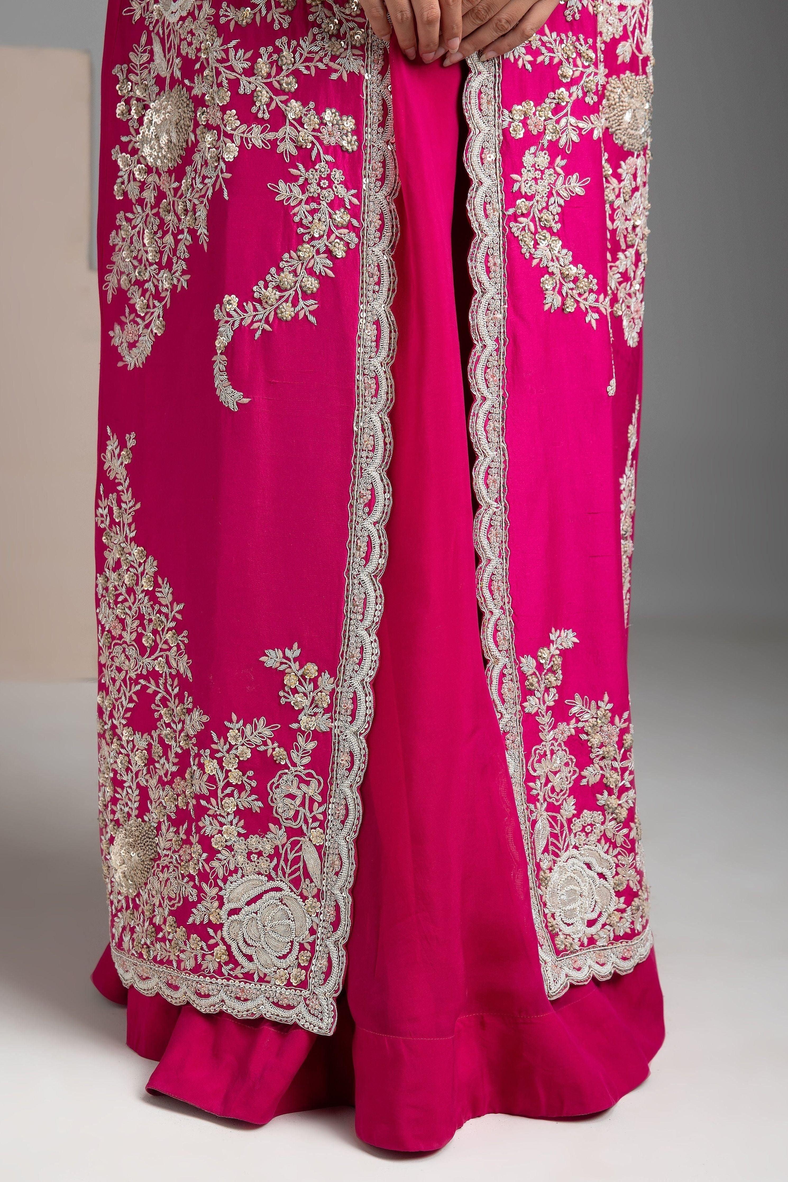 Rose Red Jacket Lehenga Set - Mokshaa