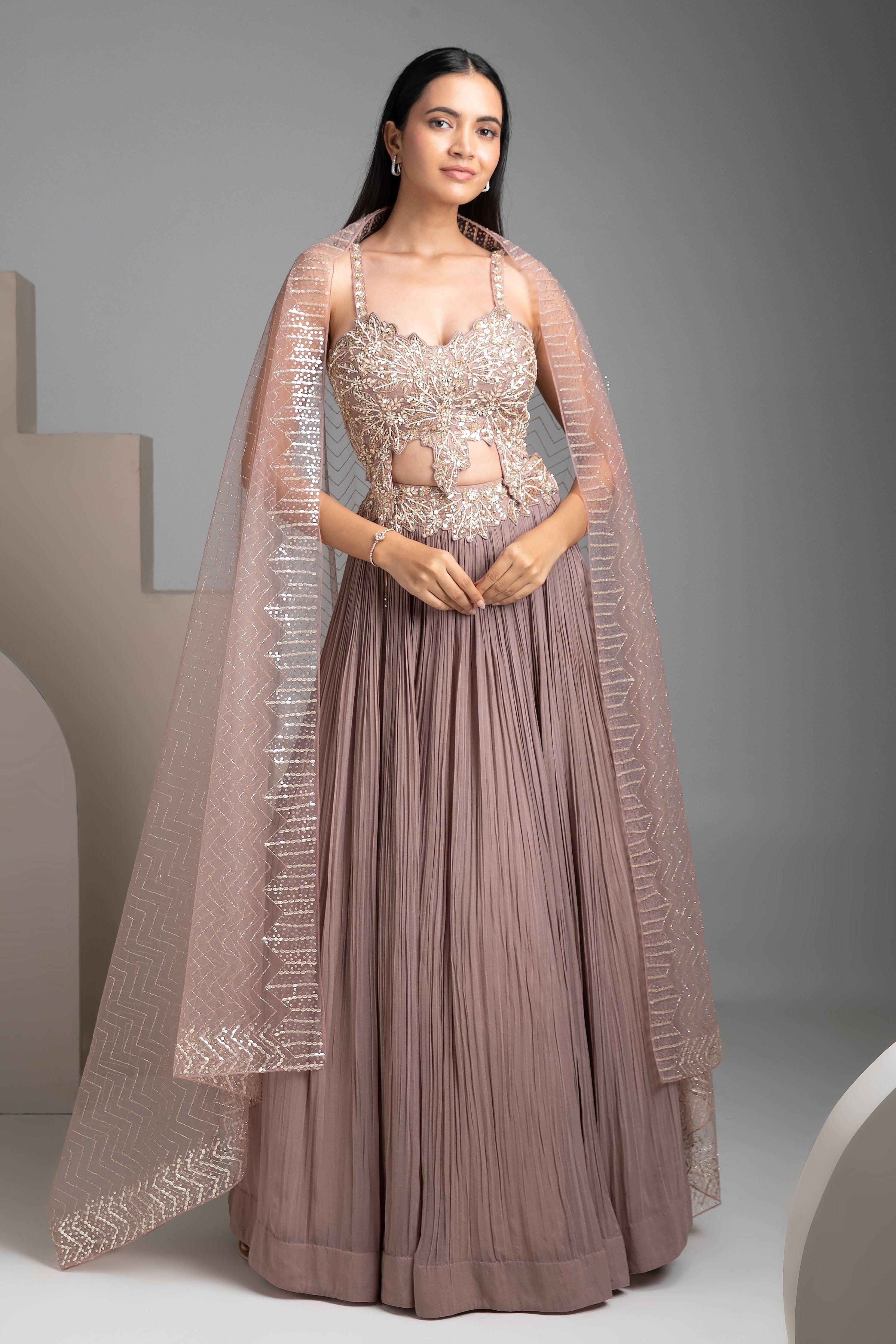 Mauve Georgette Lehenga Set - Mokshaa