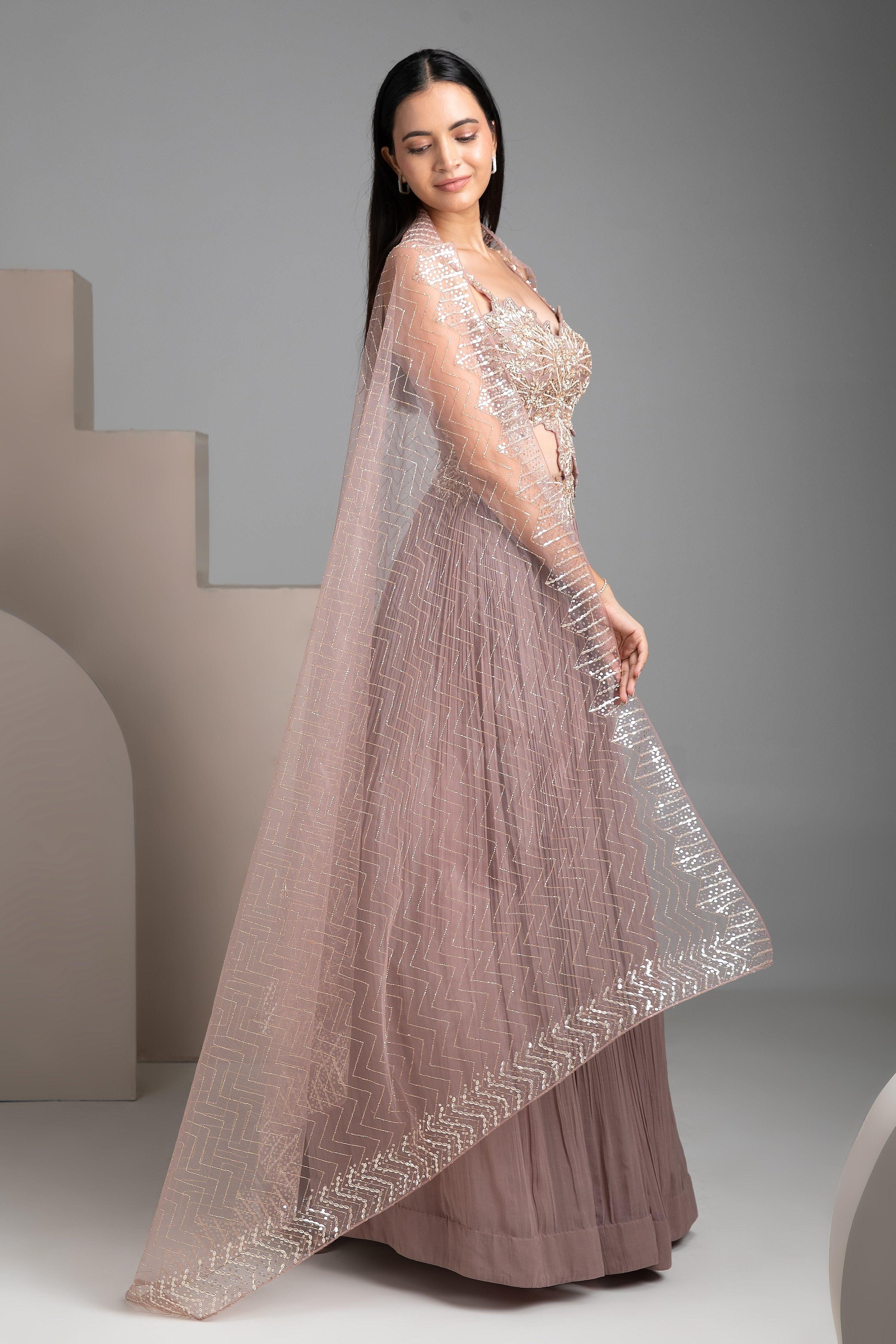 Mauve Georgette Lehenga Set - Mokshaa