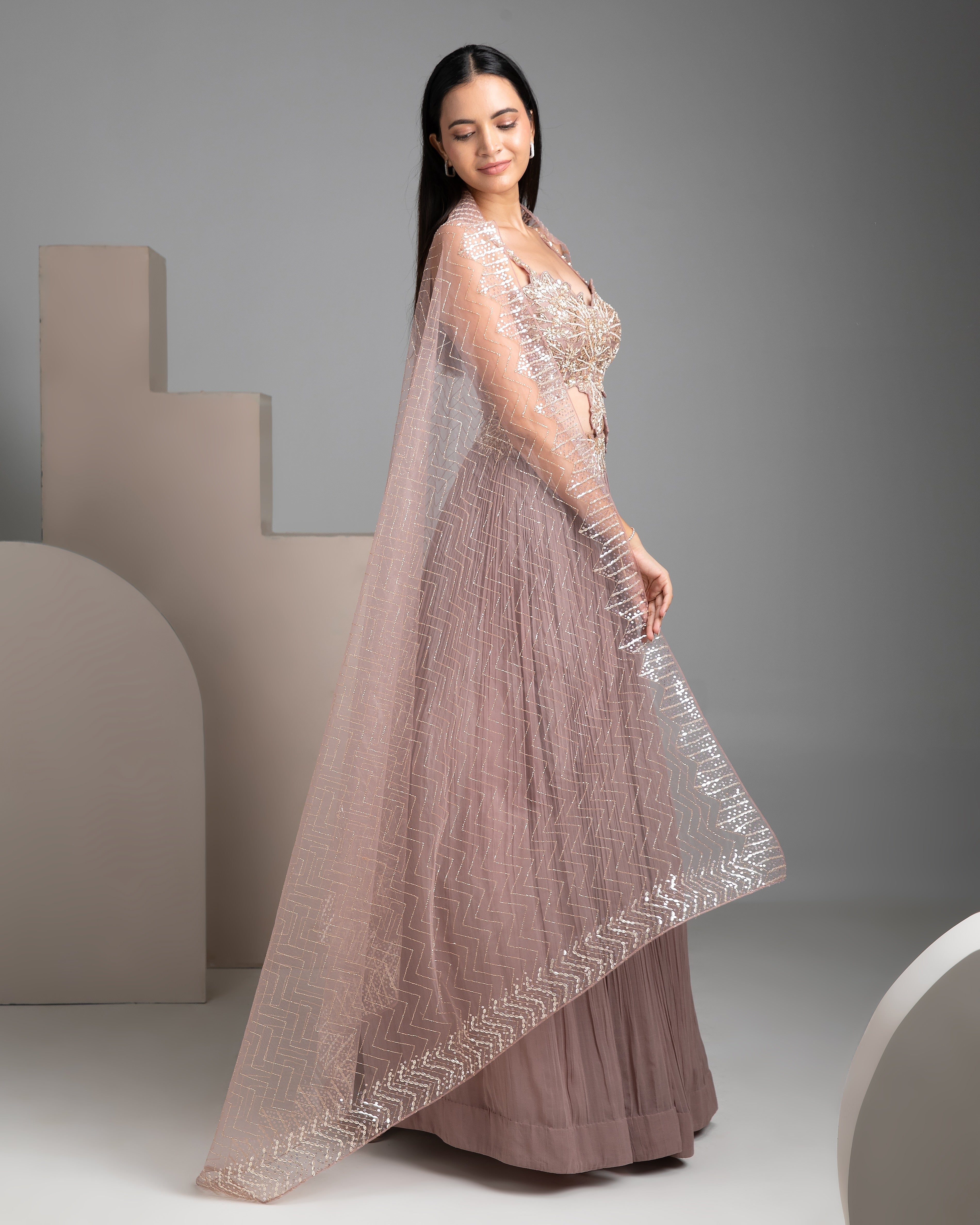 Mauve Georgette Lehenga Set - Mokshaa