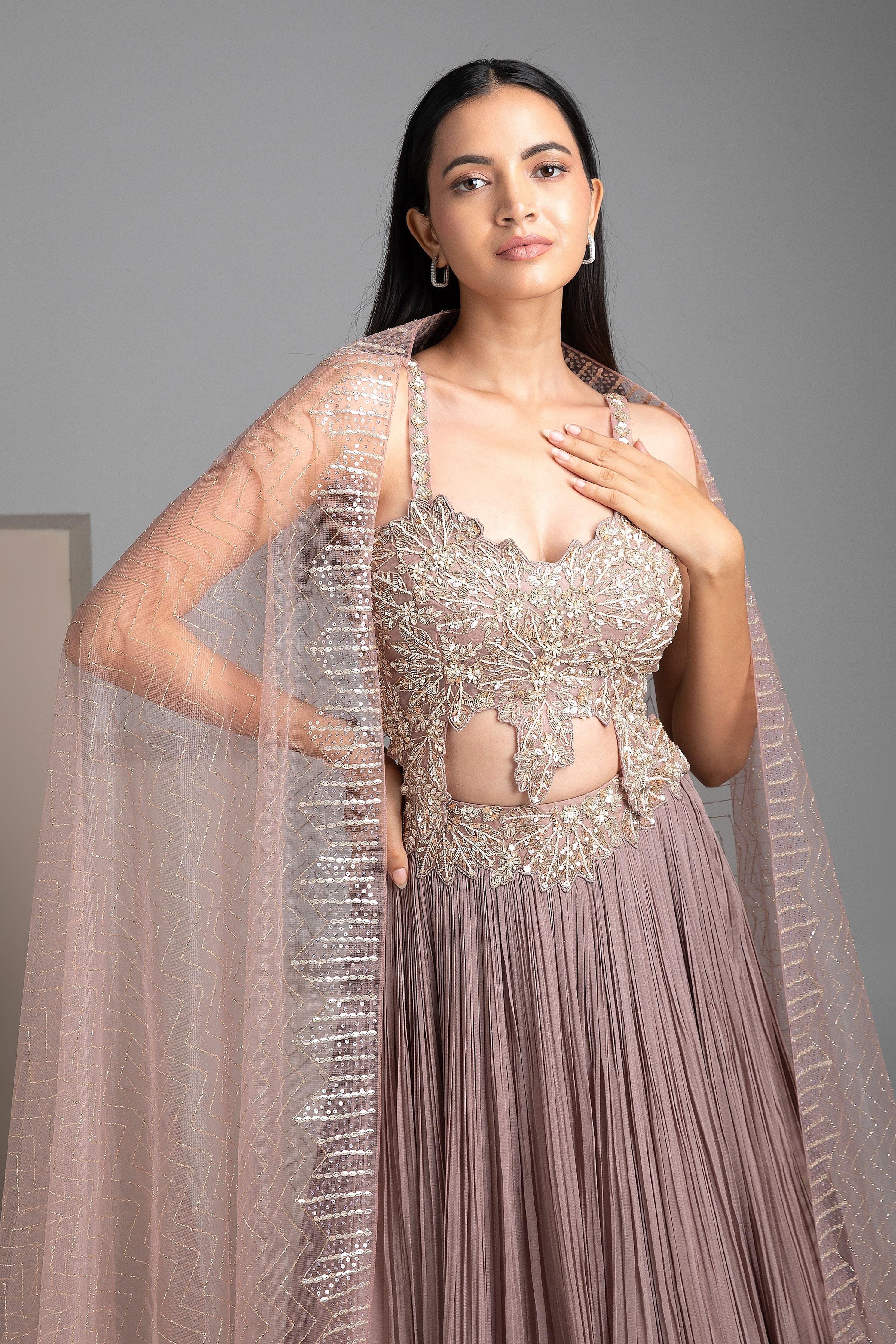 Mauve Georgette Lehenga Set - Mokshaa
