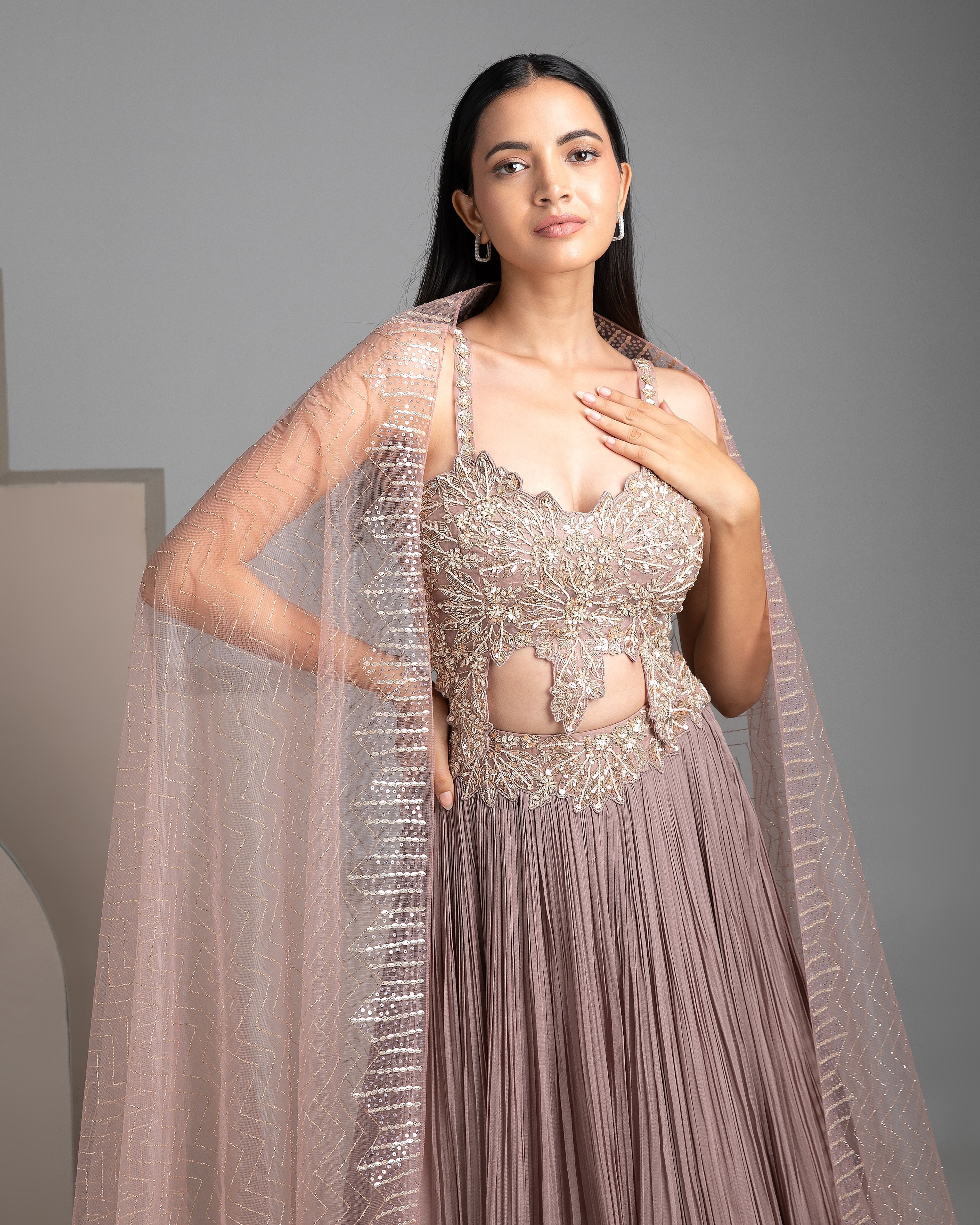 Mauve Georgette Lehenga Set - Mokshaa