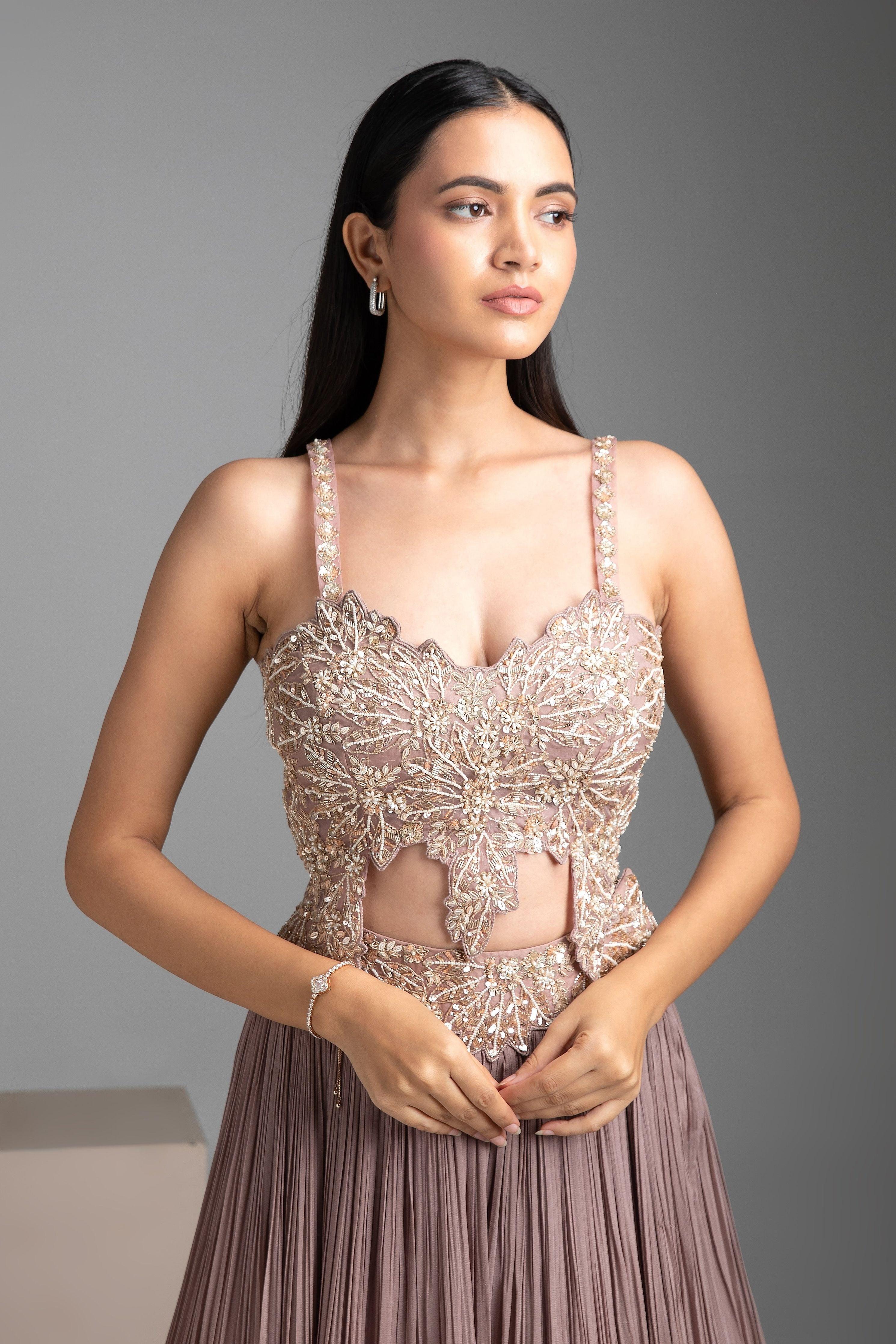 Mauve Georgette Lehenga Set - Mokshaa