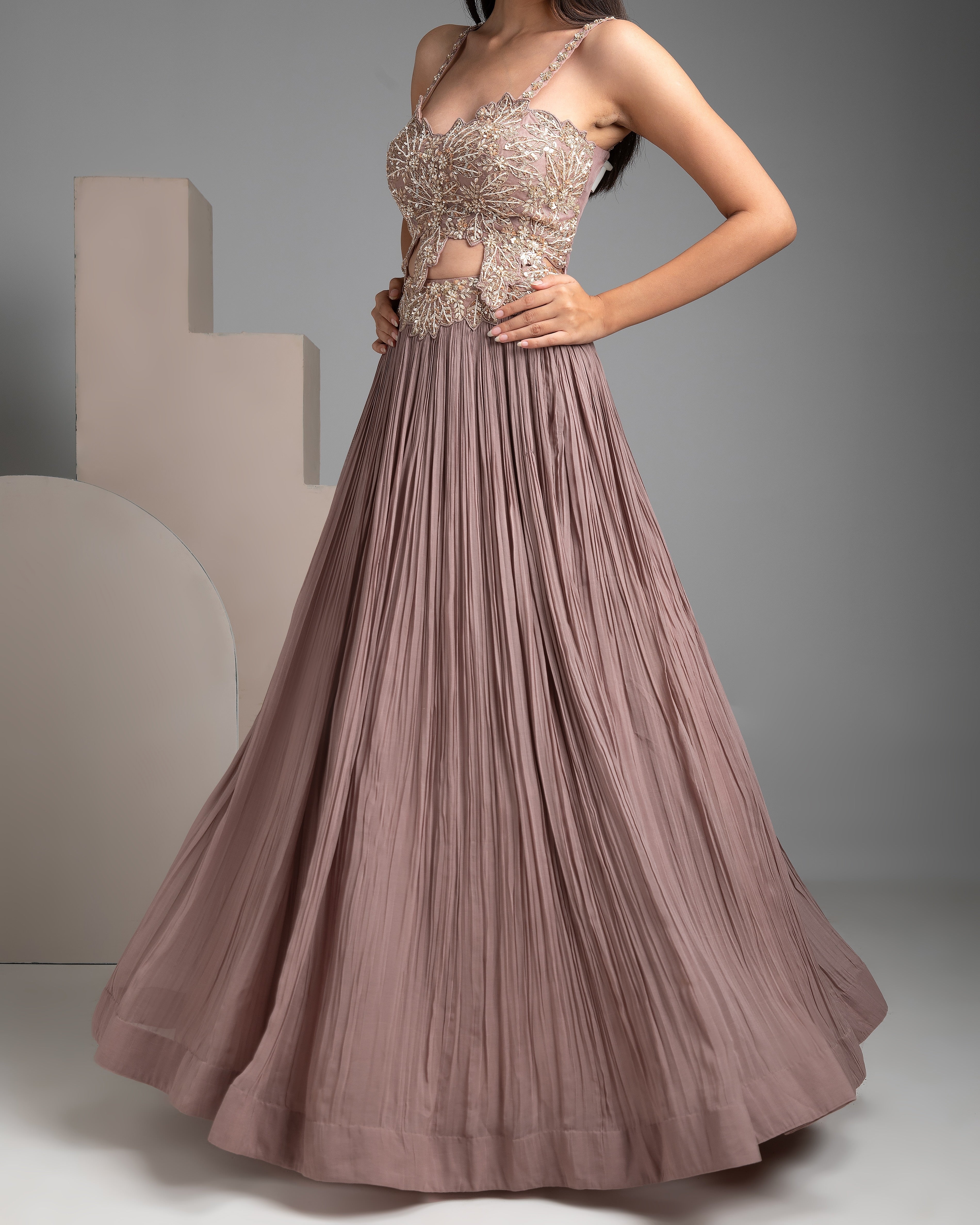 Mauve Georgette Lehenga Set - Mokshaa