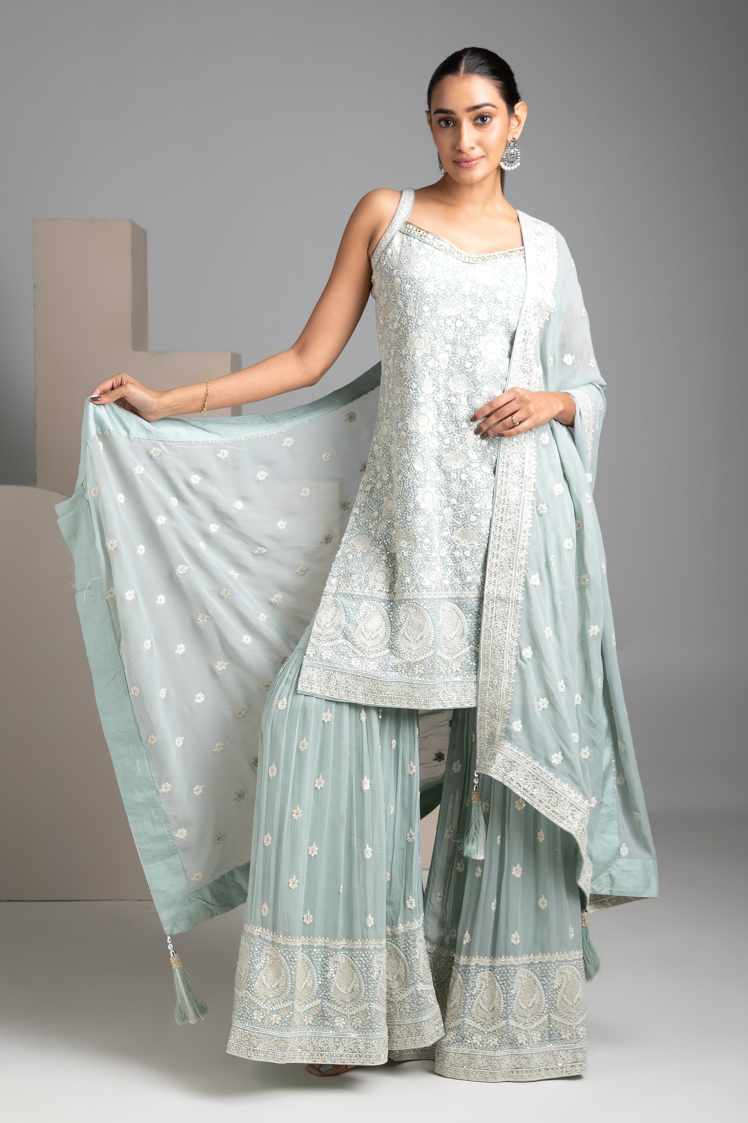 Pastel Blue Sharara Set - Mokshaa