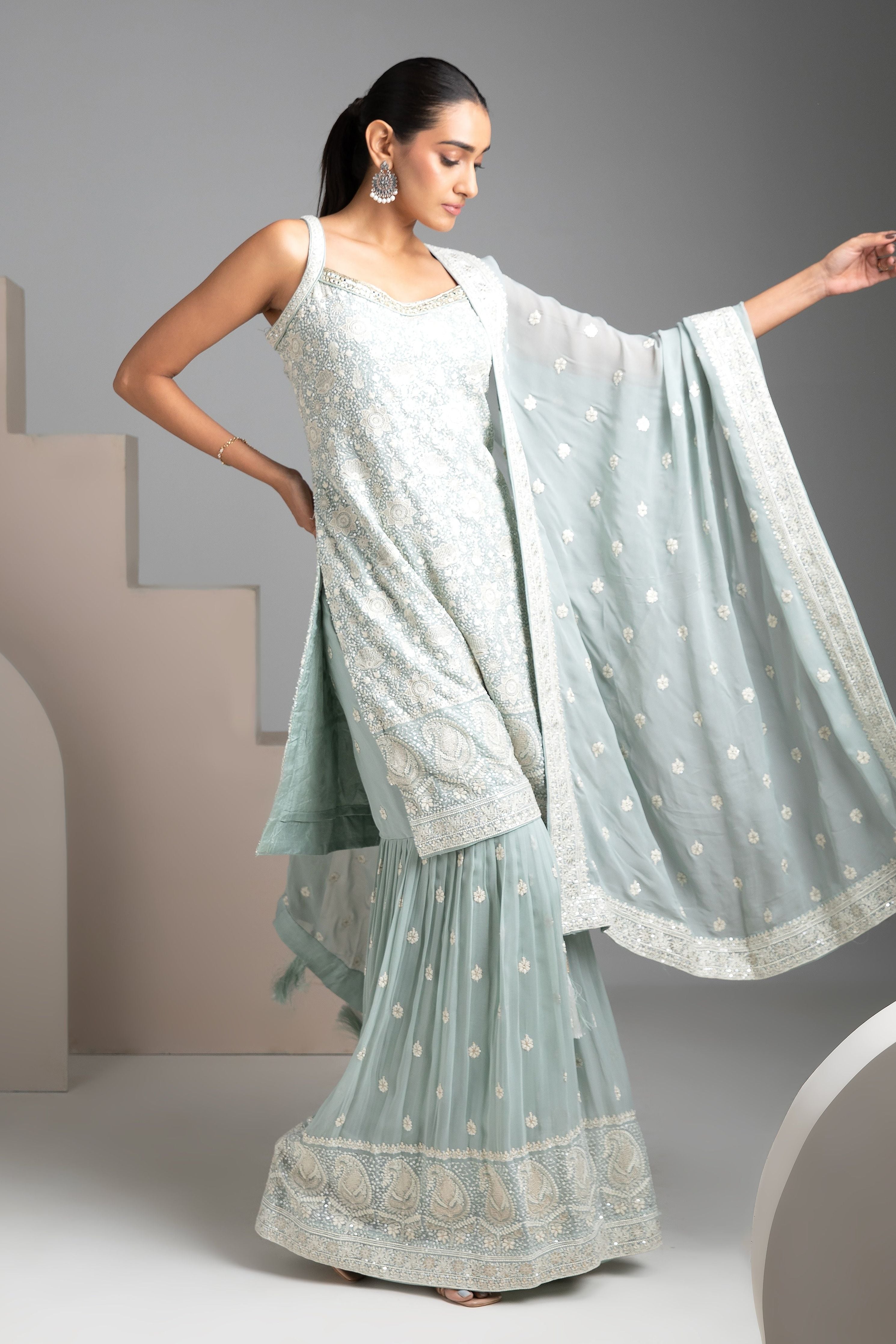 Pastel Blue Sharara Set - Mokshaa