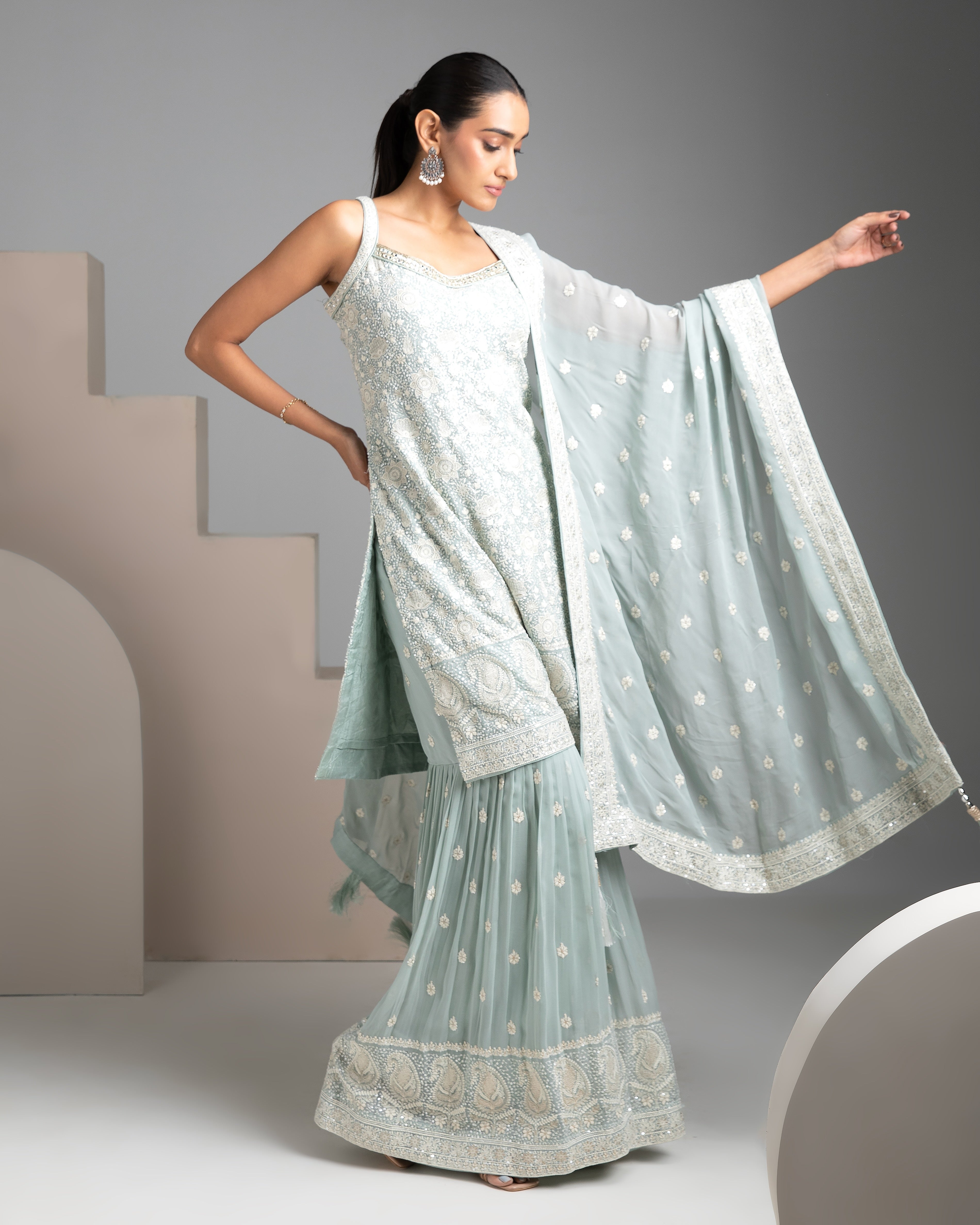 Pastel Blue Sharara Set - Mokshaa