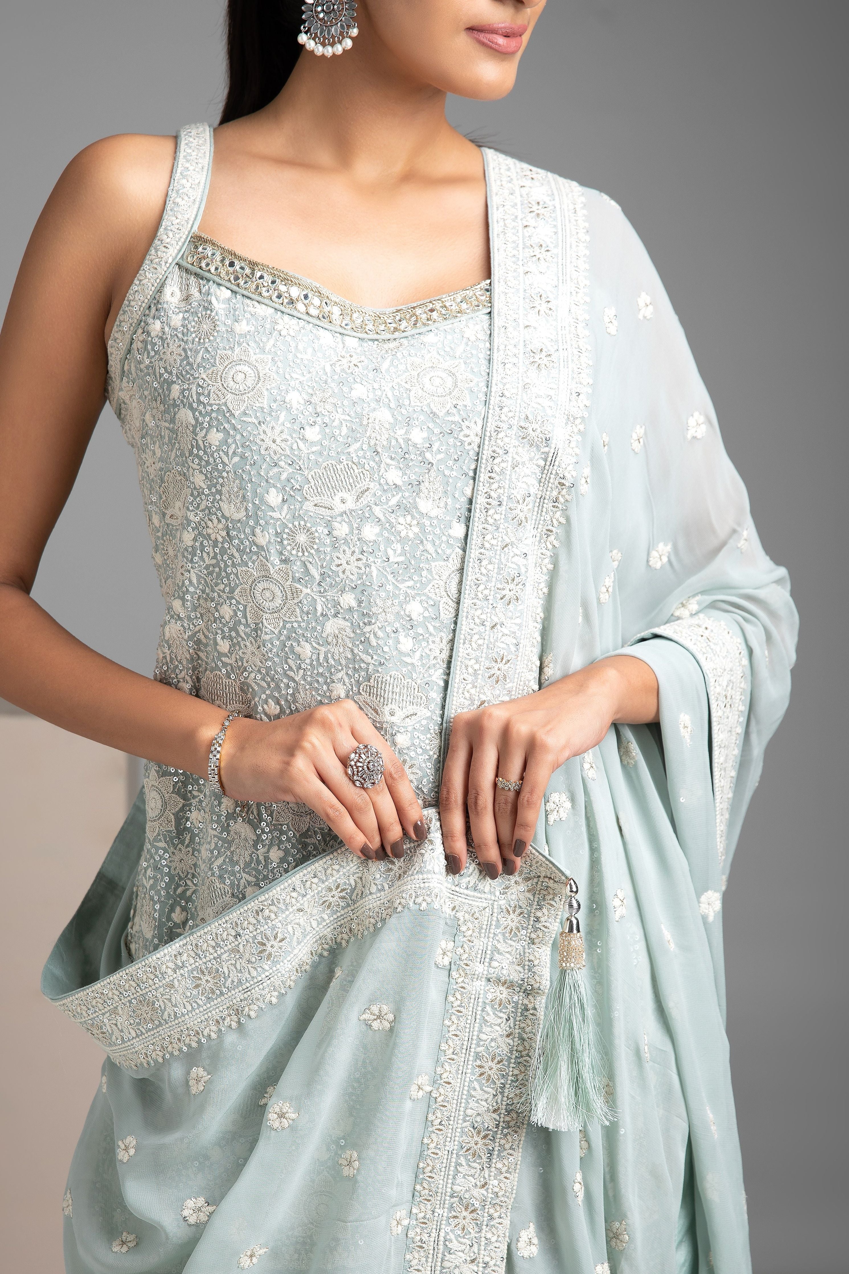 Pastel Blue Sharara Set - Mokshaa