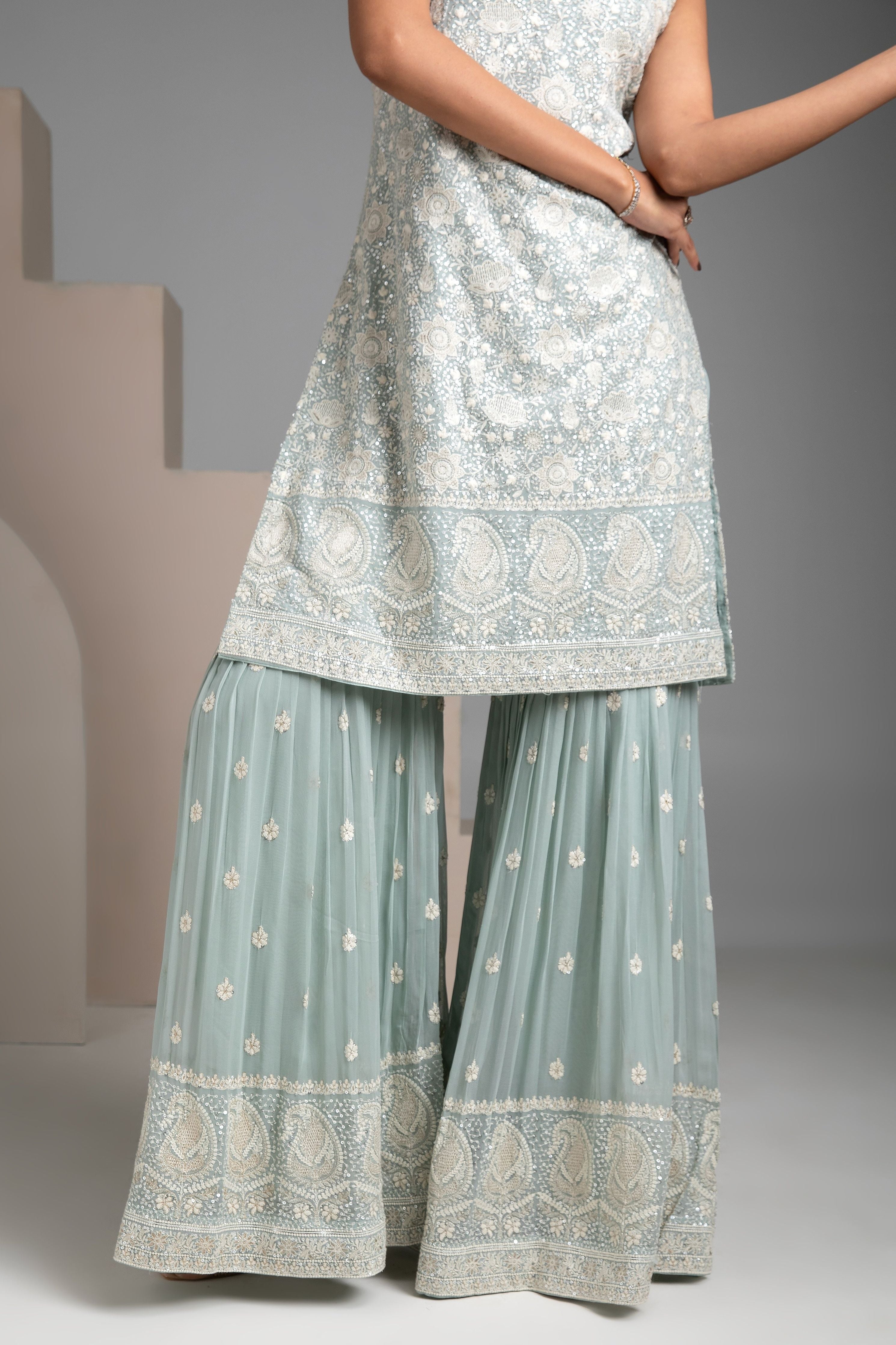 Pastel Blue Sharara Set - Mokshaa