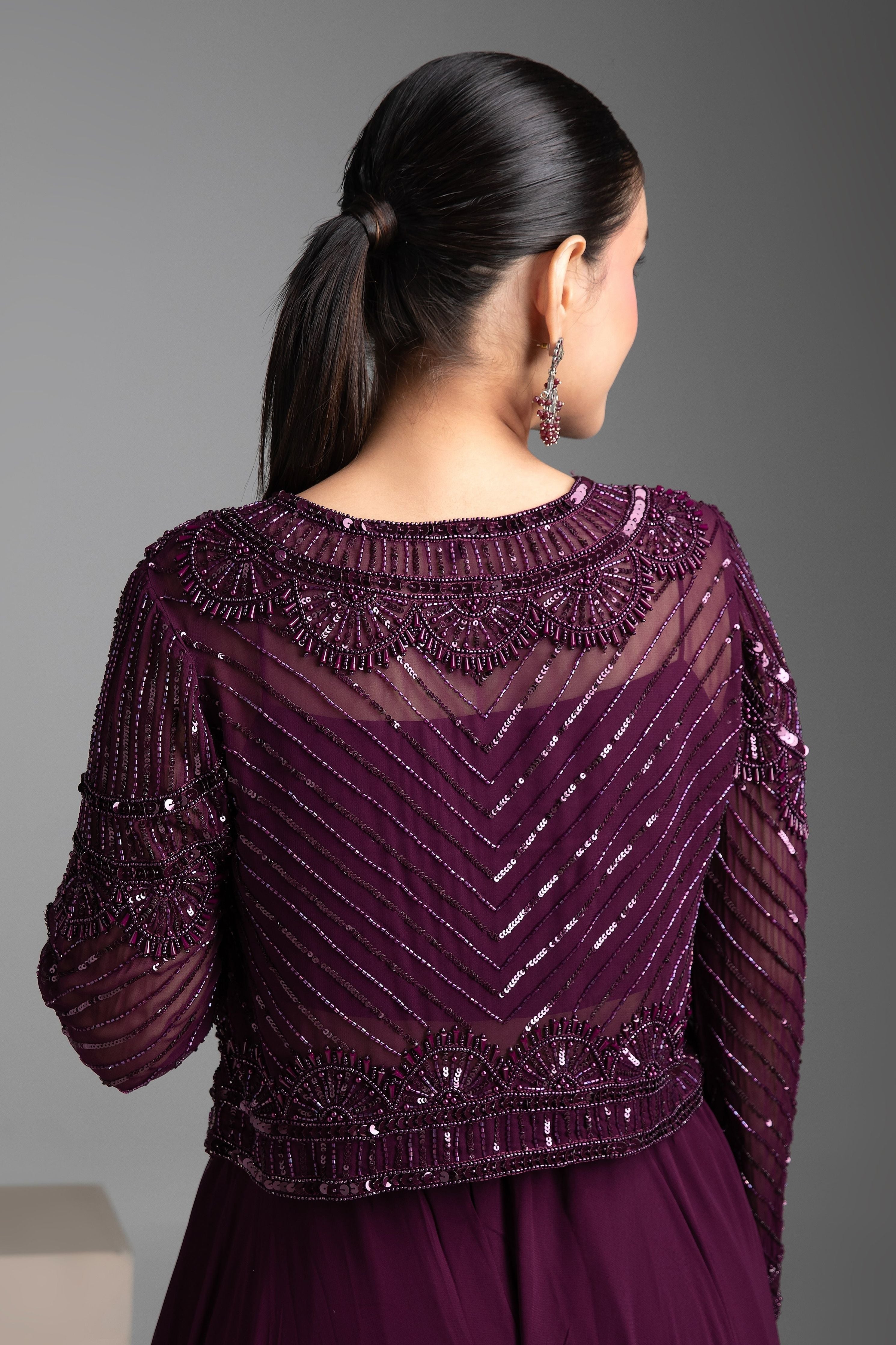 Maroon Palazzo Set with Cape - Mokshaa