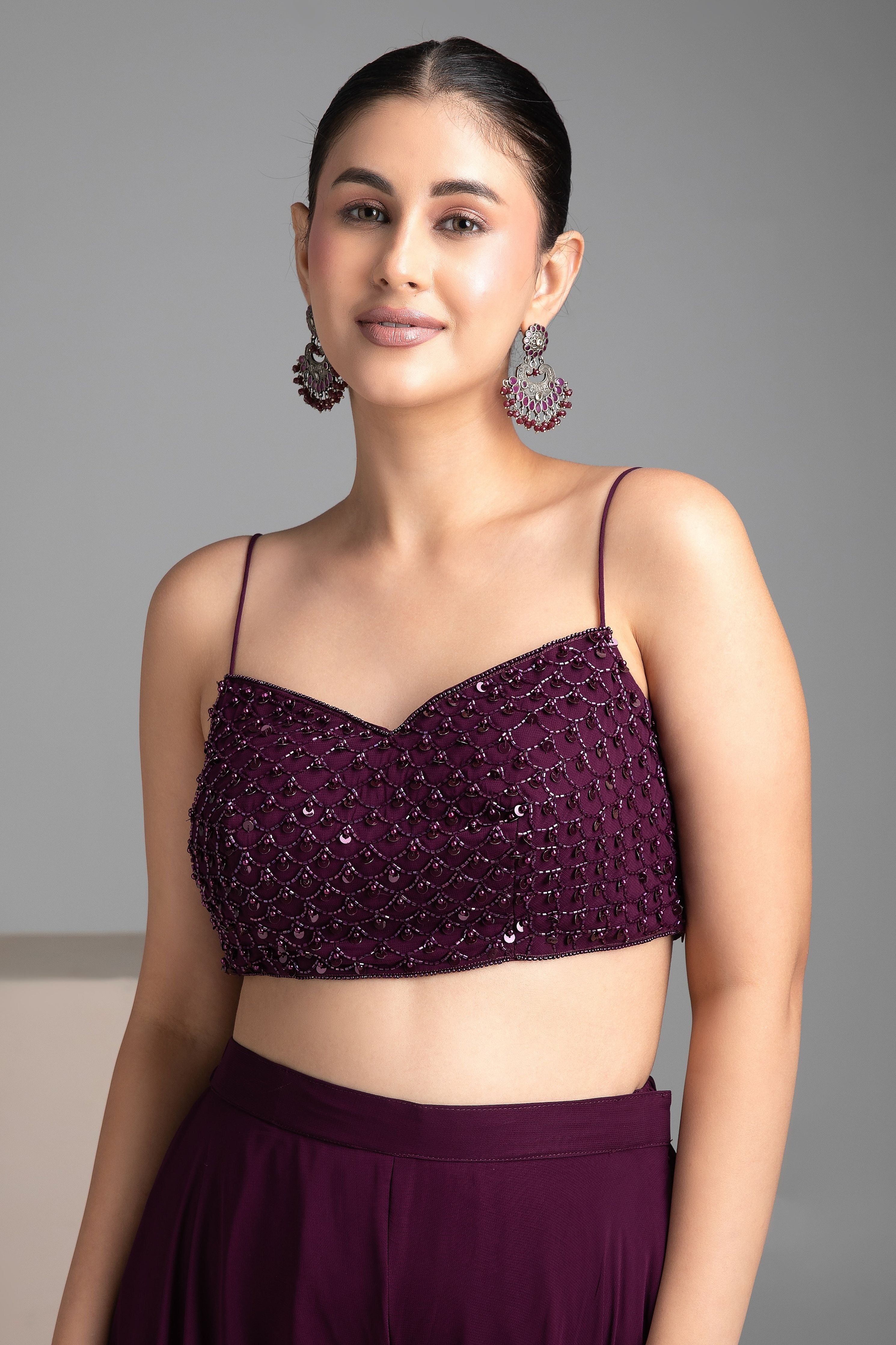 Maroon Palazzo Set with Cape - Mokshaa